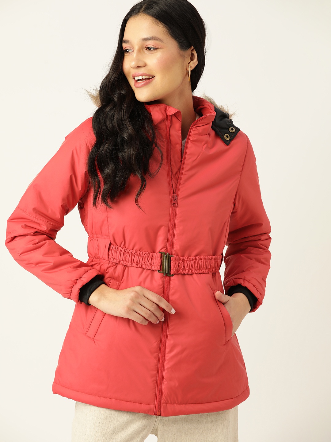 

DressBerry Women Longline Parka Jacket, Red