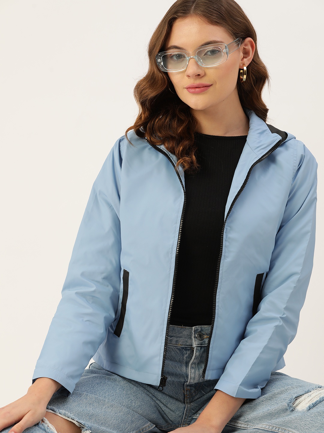 

DressBerry Women Blue Hooded Tailored Jacket