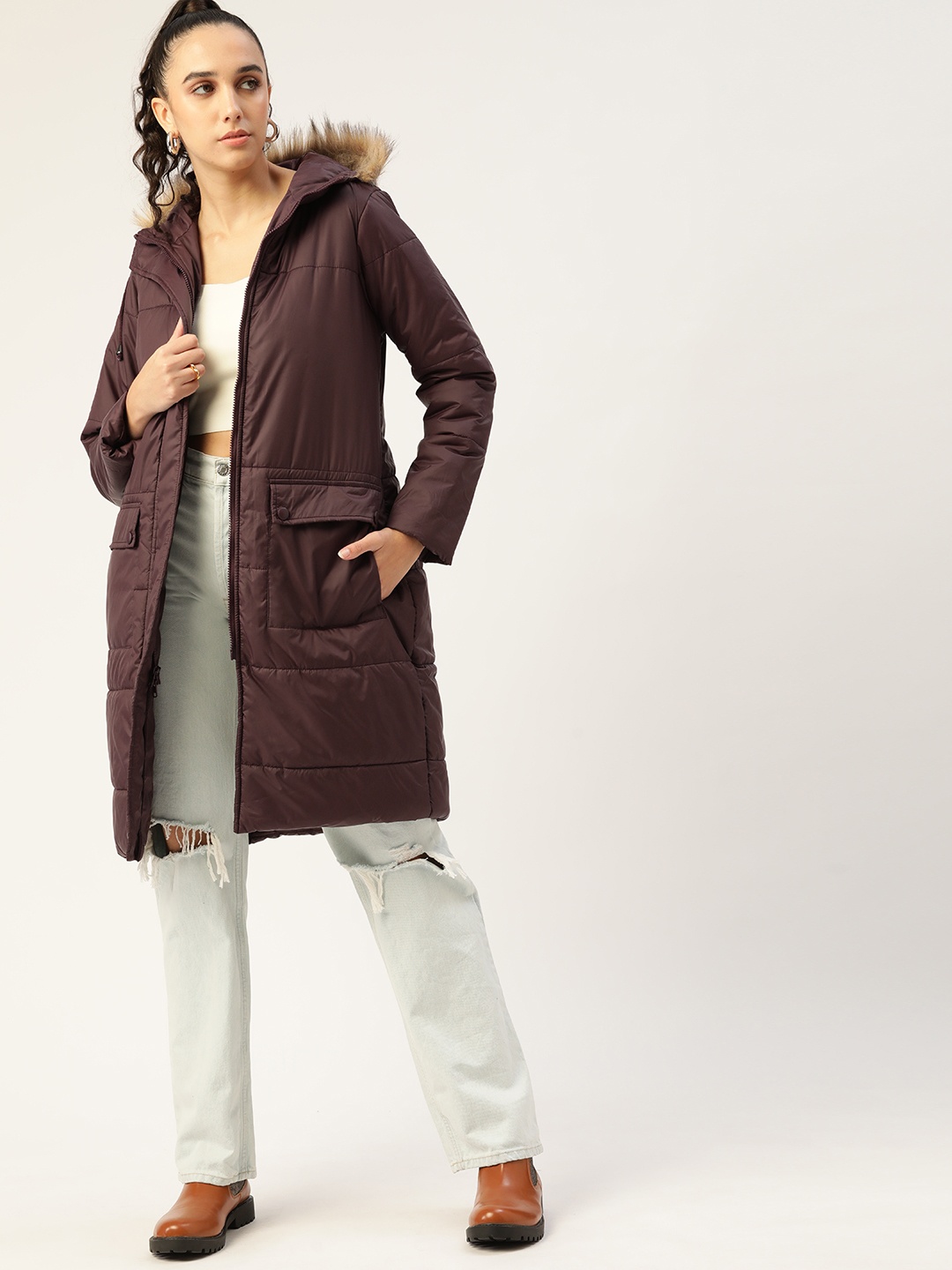 

DressBerry Women Burgundy Longline Parka Jacket