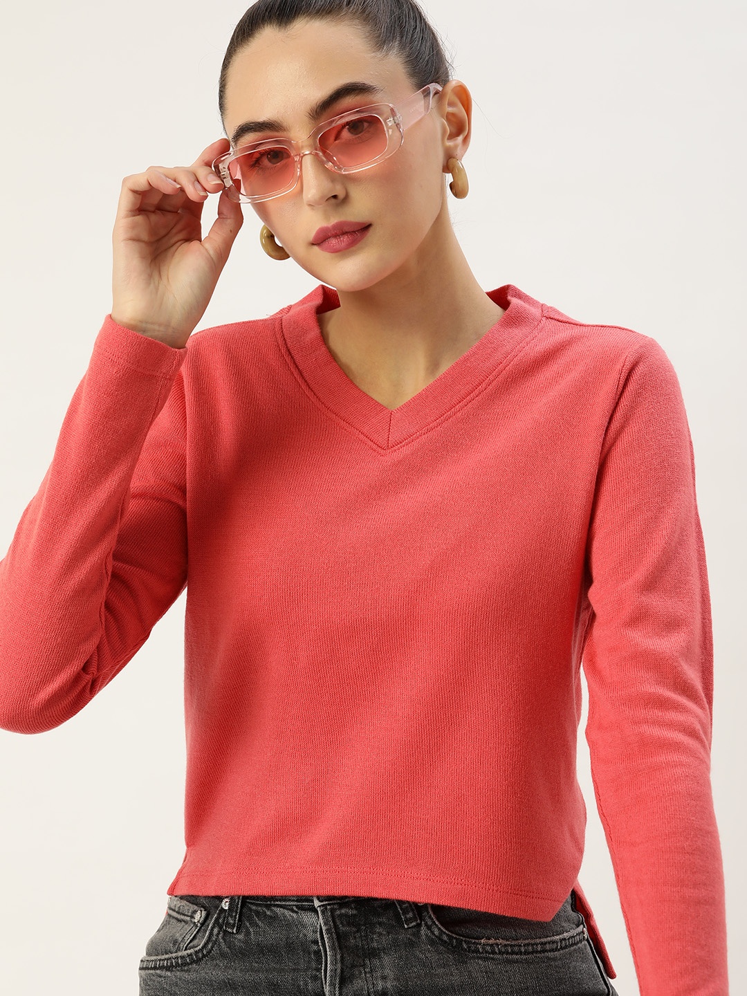 

DressBerry Women Coral Pink Solid Pullover