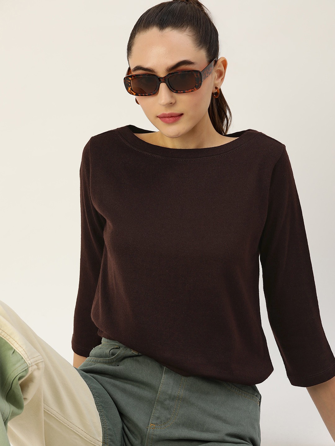 

DressBerry Women Brown Solid Pullover