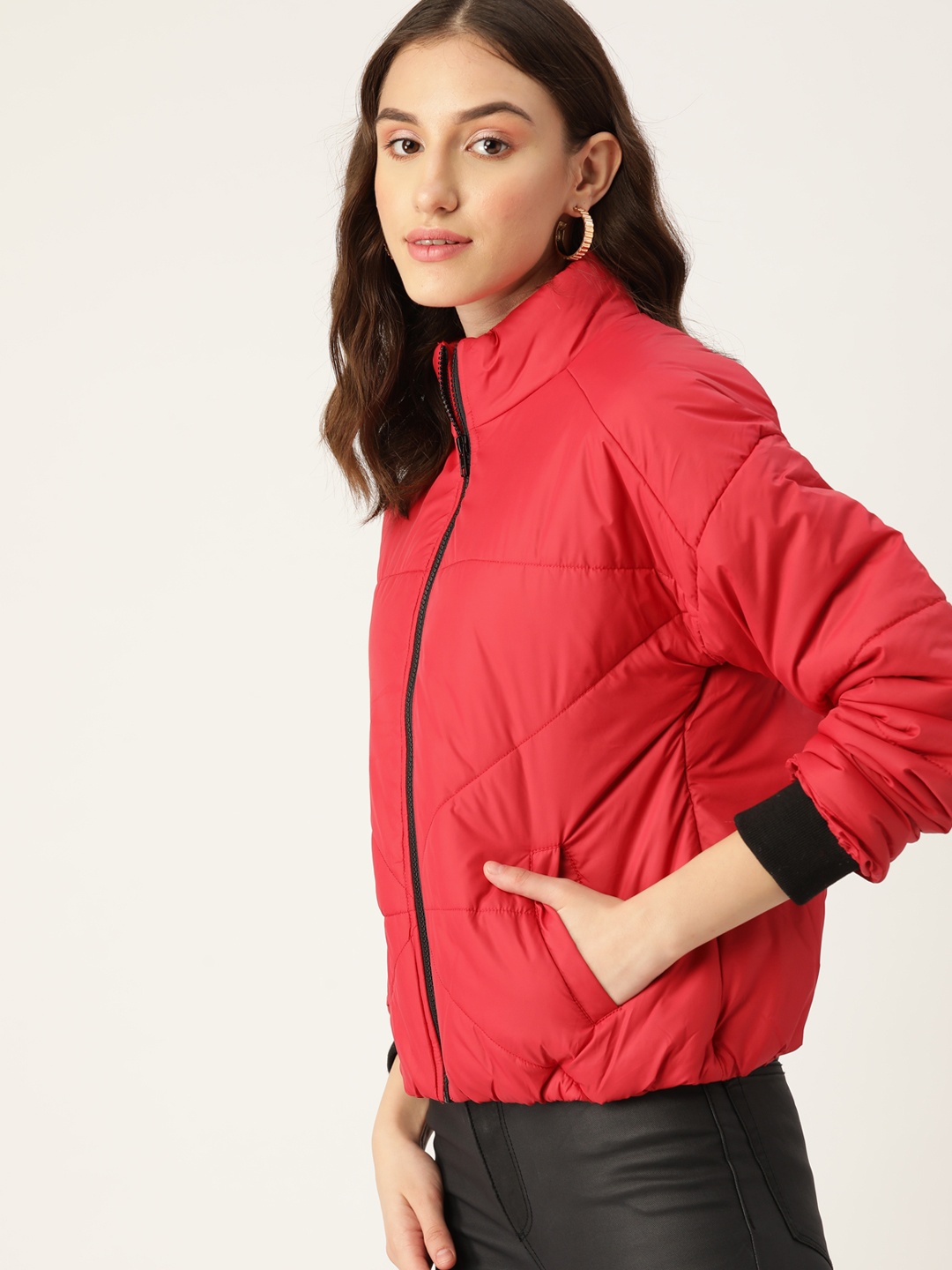 

DressBerry Women Red Solid Padded Jacket