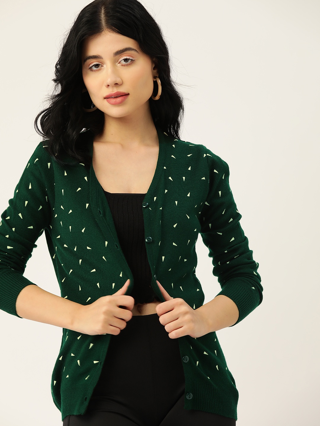 

DressBerry Women Green & Yellow Printed Cardigan