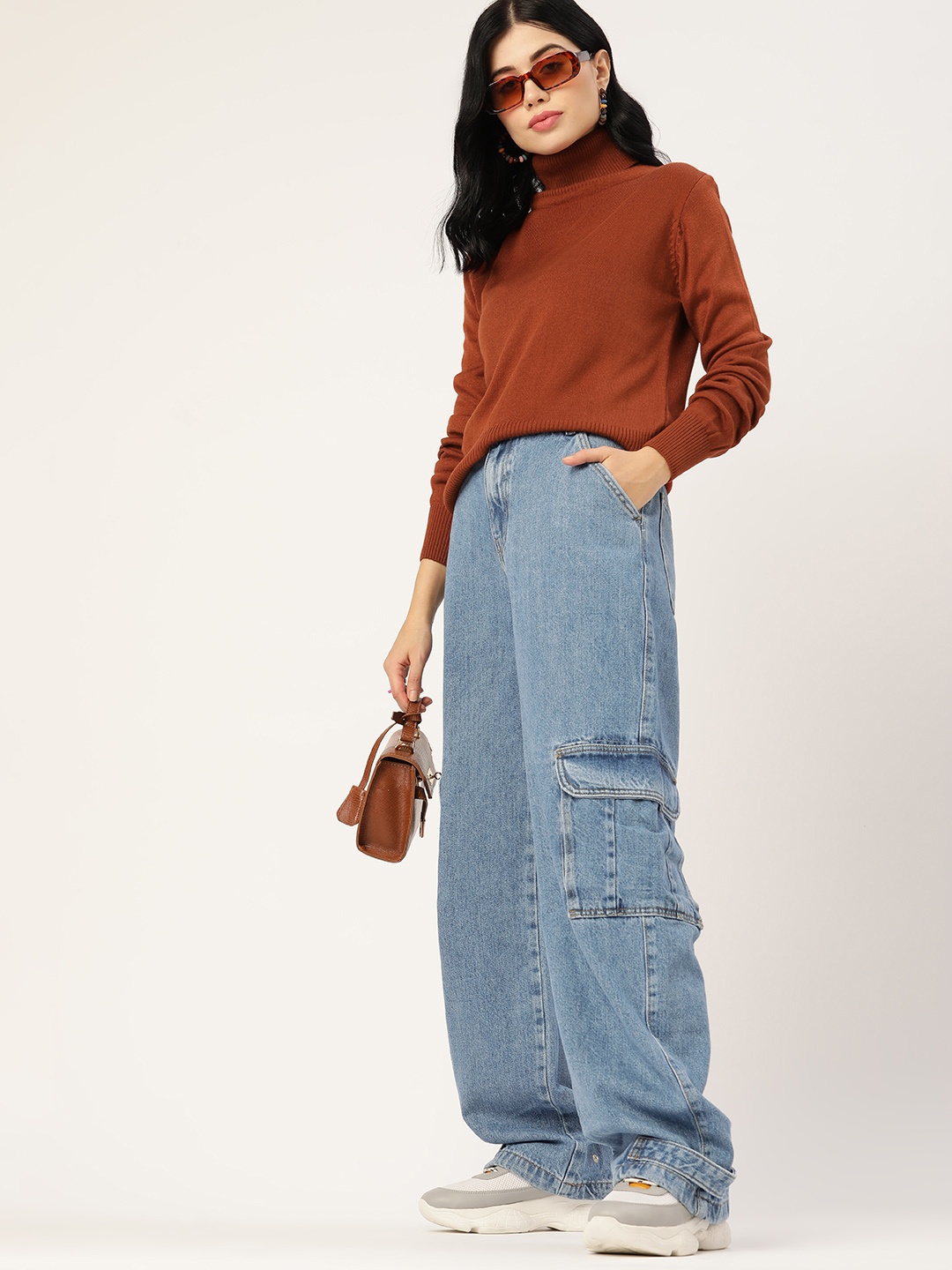 

DressBerry Women Rust Brown Solid Acrylic Turtle Neck Pullover