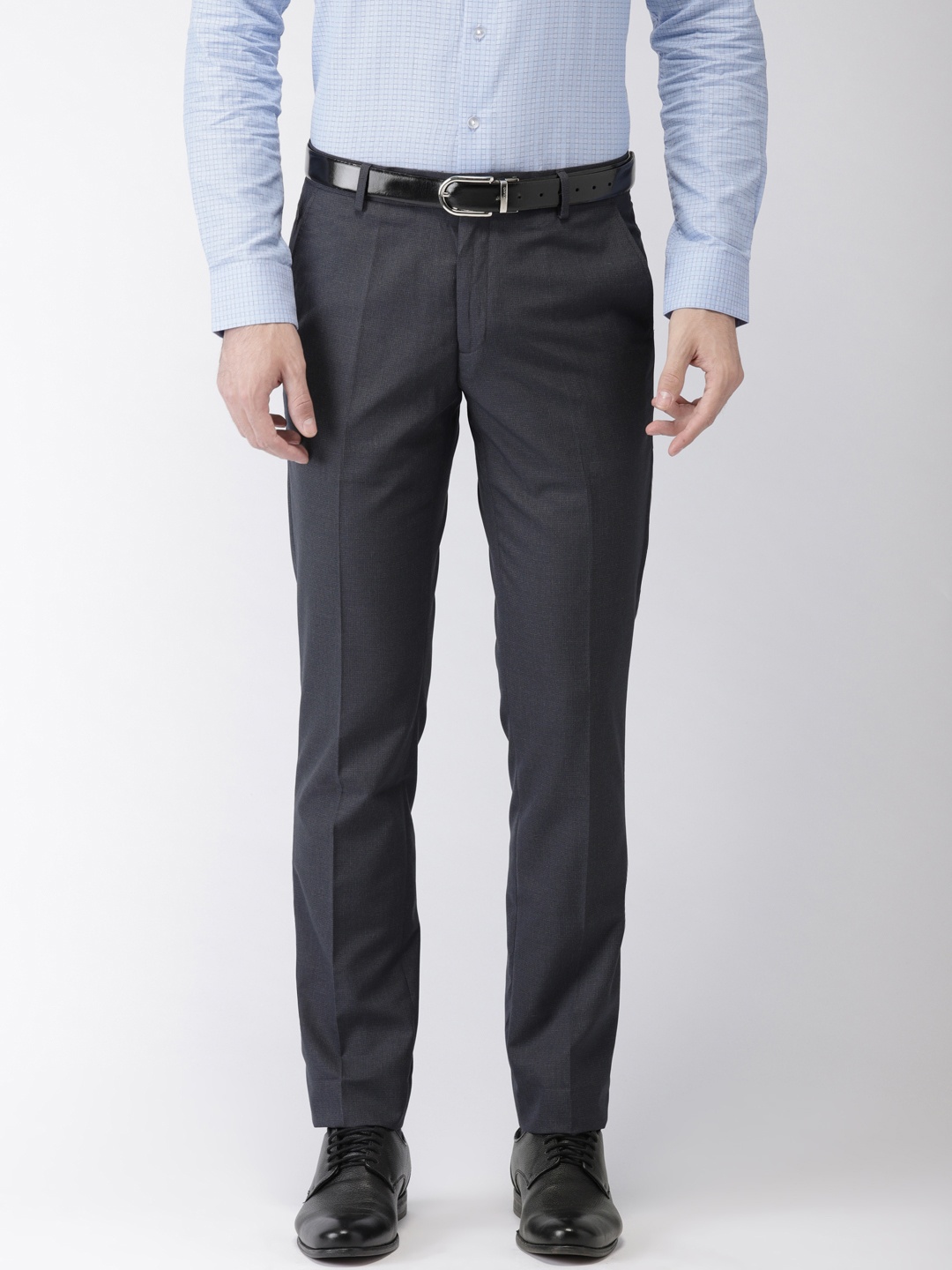 

Black Coffee Navy Sharp Fit Formal Trousers, Navy blue