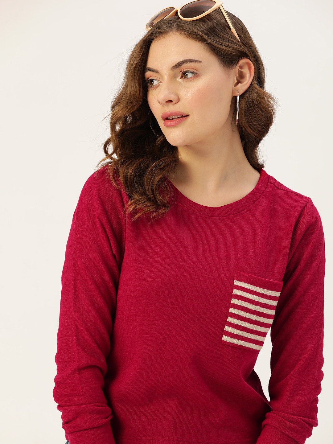 

DressBerry Women Red & Off White Striped Sweater