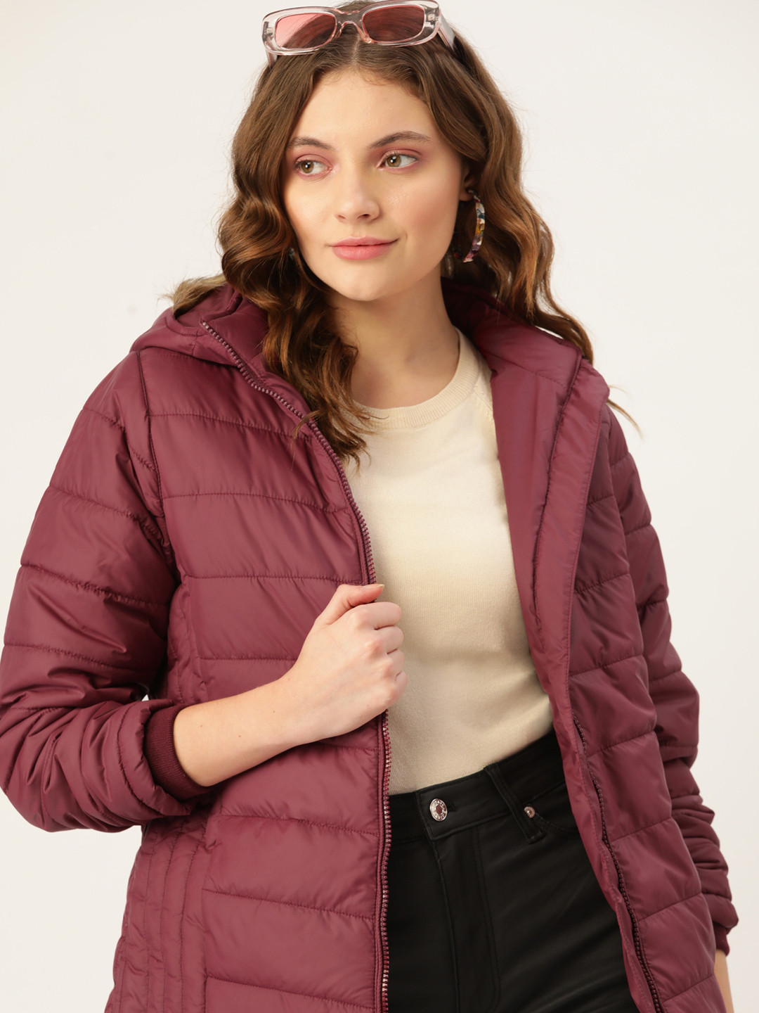 

DressBerry Women Maroon Solid Hooded Parka Jacket