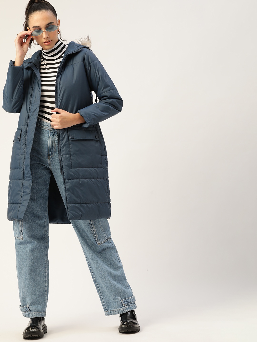 

DressBerry Women Teal Longline Parka Jacket