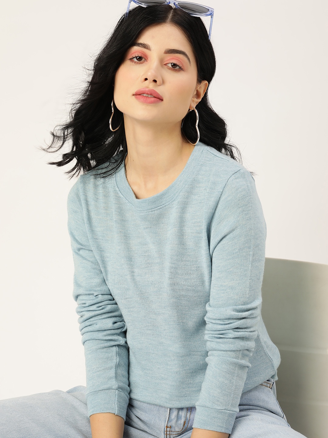 

DressBerry Women Blue Solid Acrylic Sweater