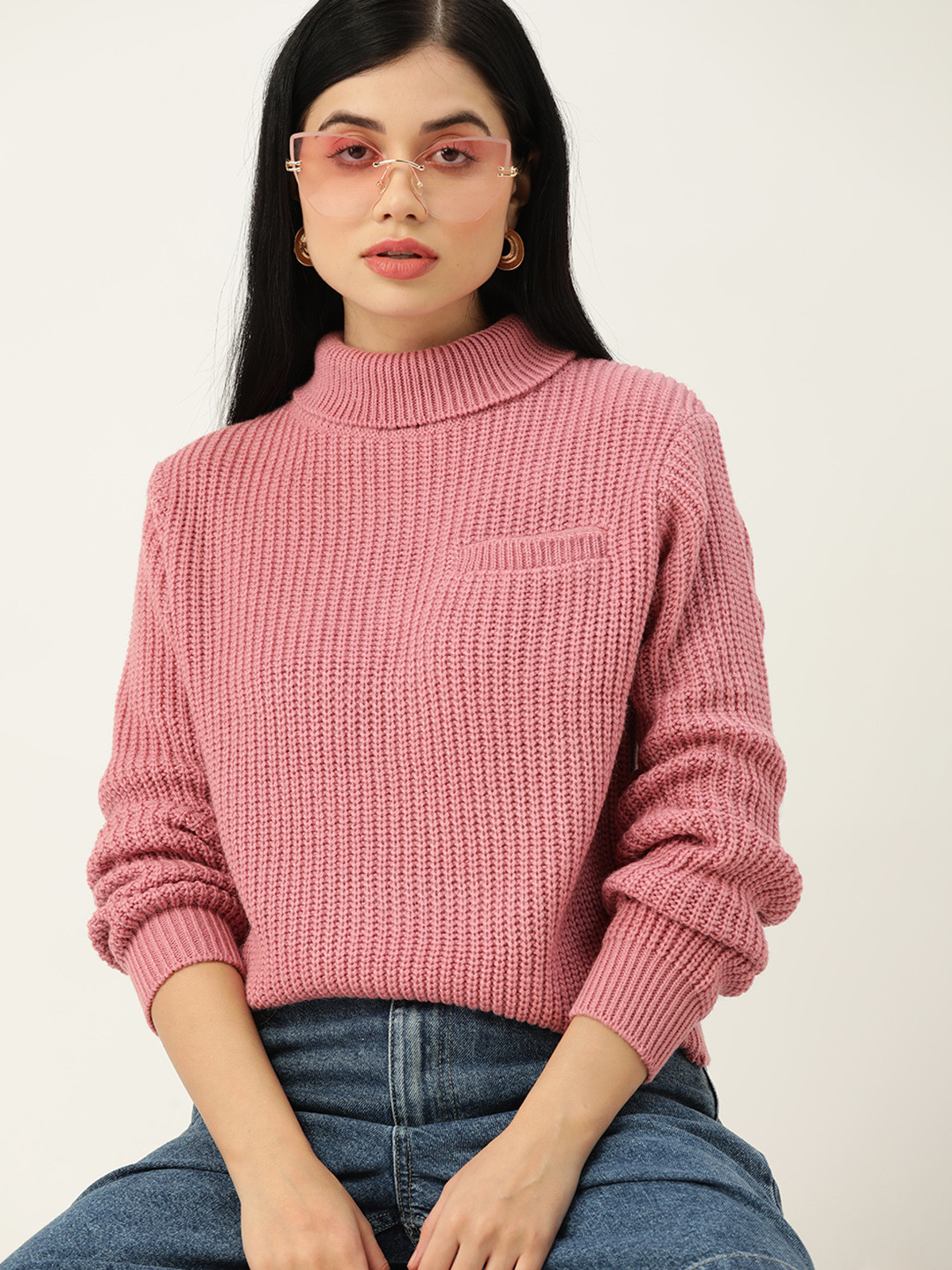 

4WRD by Dressberry Women Pink Pure Acrylic Ribbed Pullover