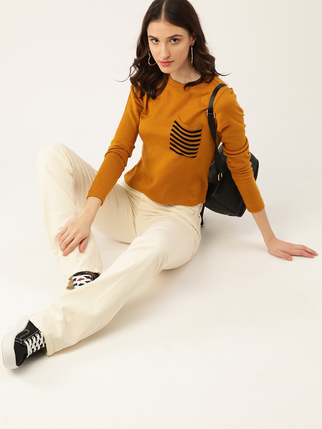 

DressBerry Women Mustard Brown Round Neck Knitted Pullover