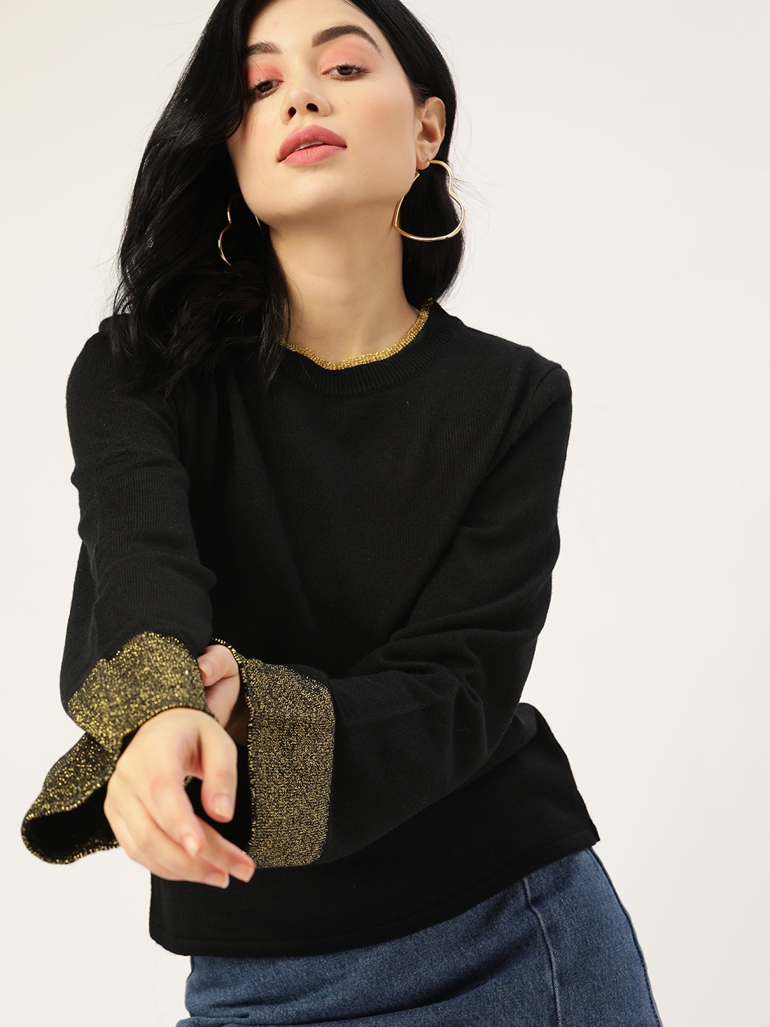 

DressBerry Women Black Solid Acrylic Sweater With Shimmer Detail