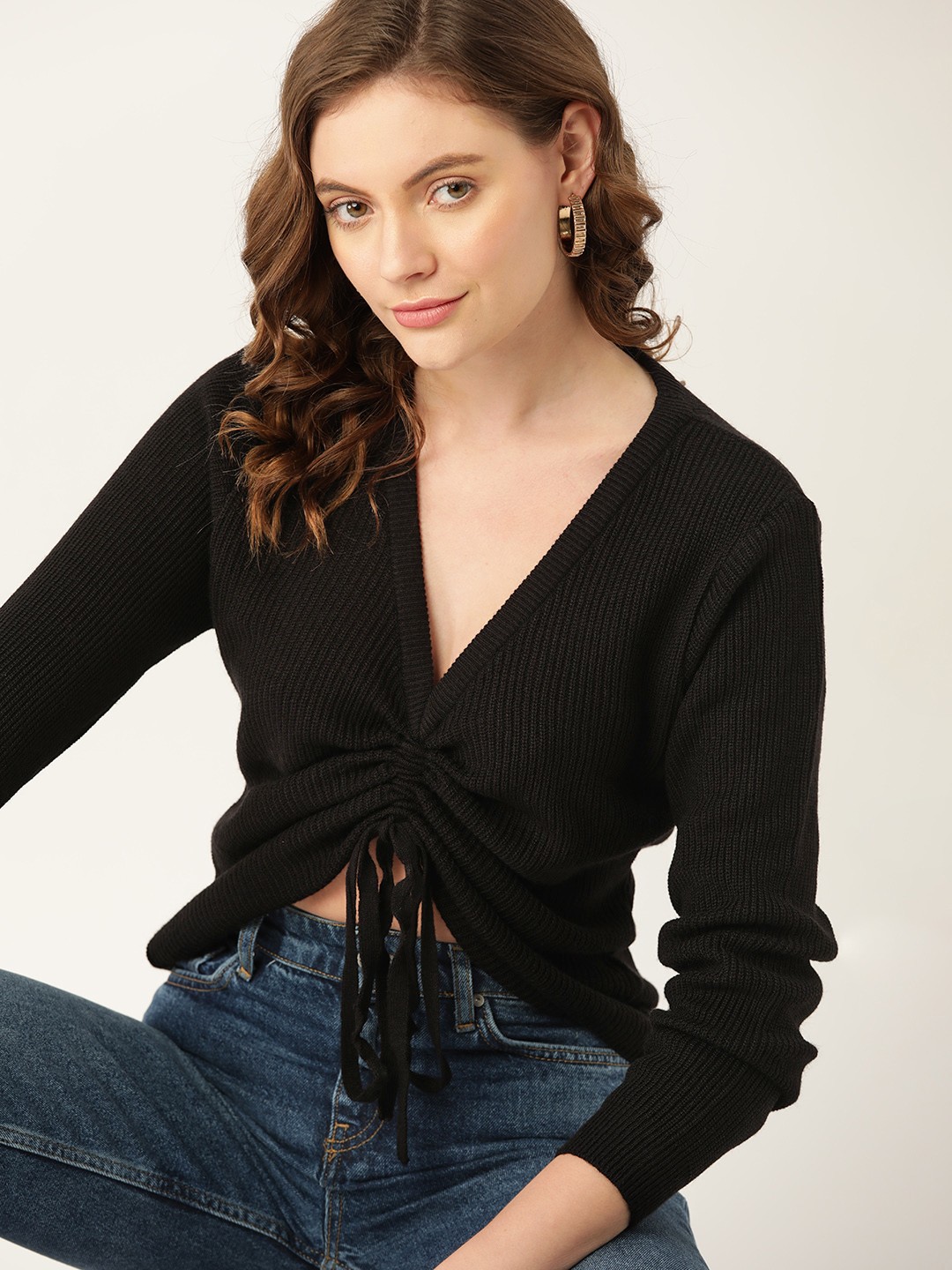 

DressBerry Women Black Ruched Pullover