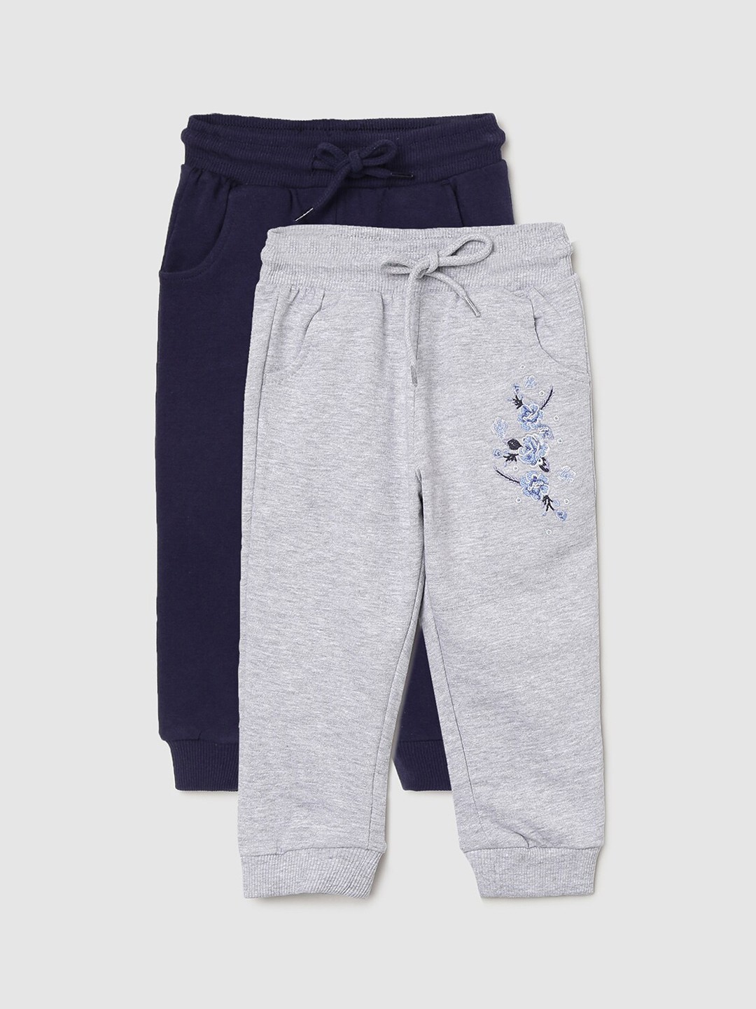 

max Infant Girls Blue & Grey Pack Of 2 Solid Pure Cotton Joggers