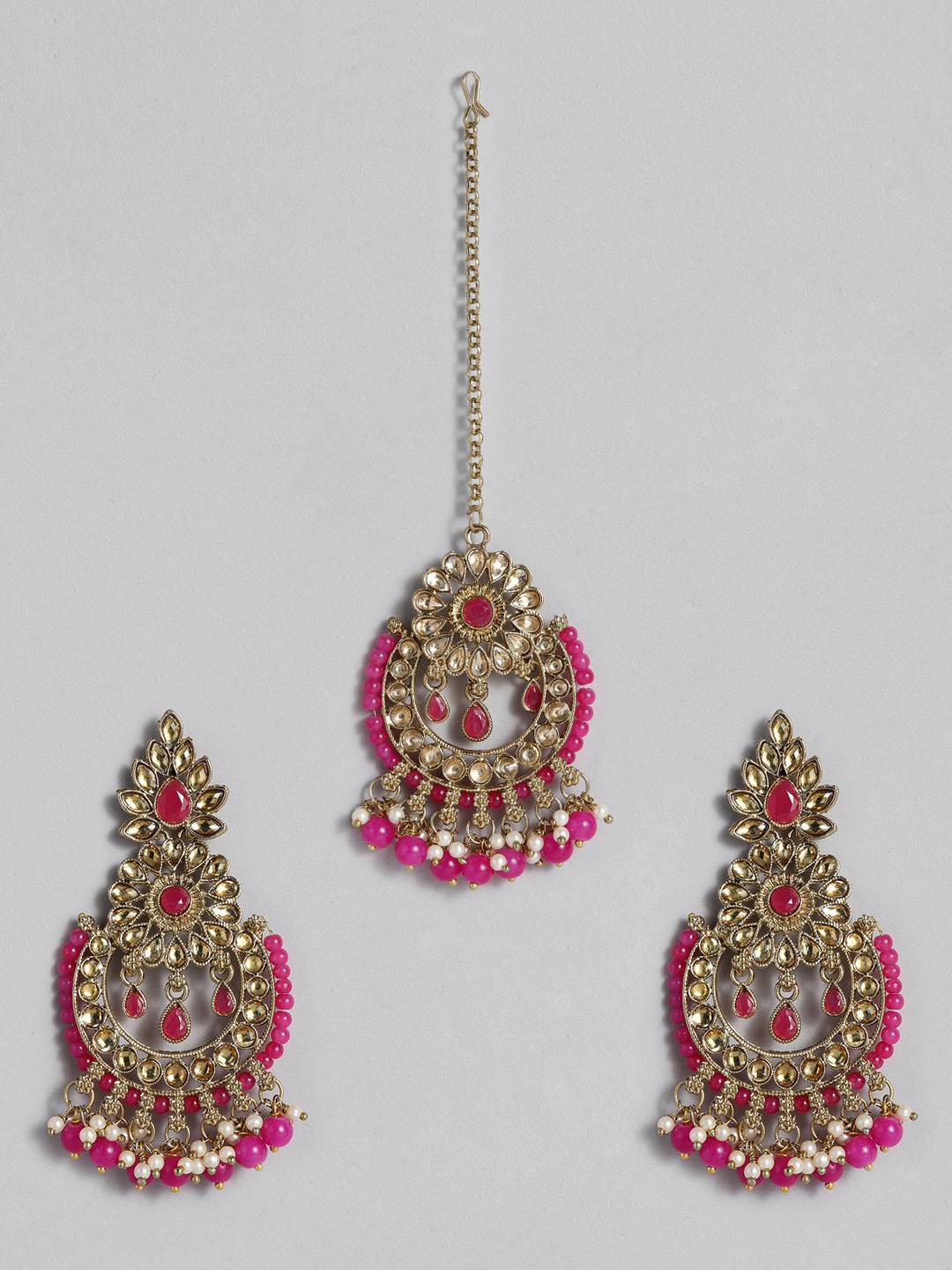 

I Jewels Pink & White Floral Studded Gold Plated Jewellery Set