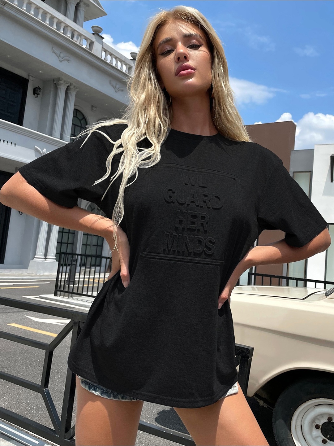 

BoStreet Black Typography Printed Top