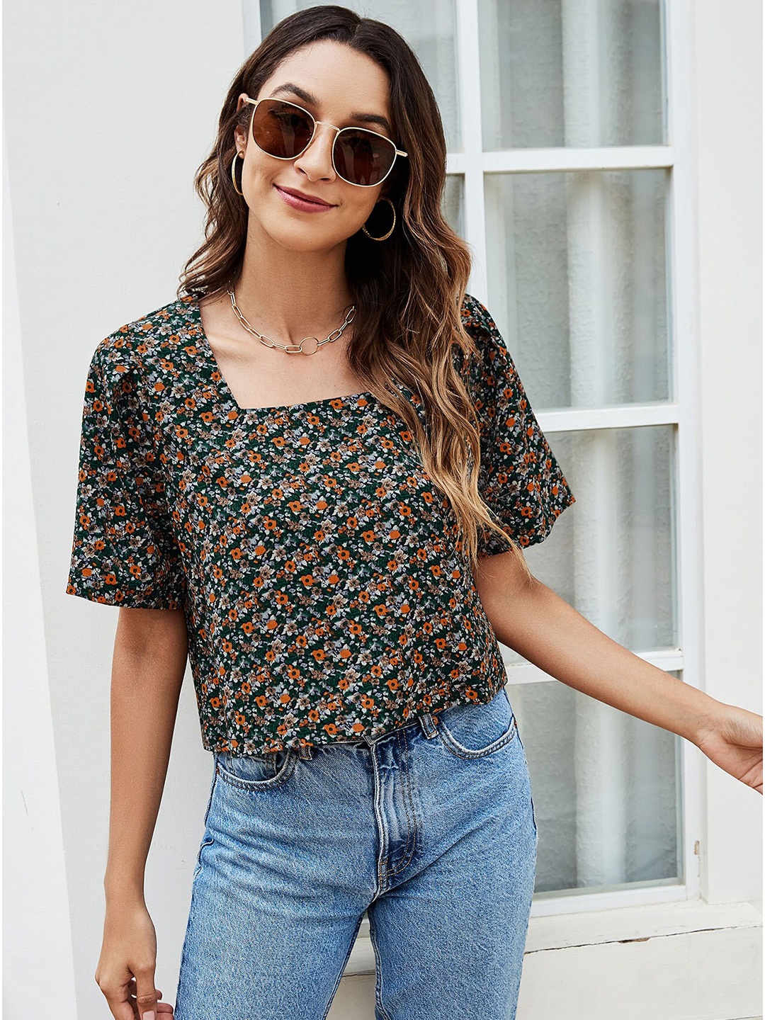 

StyleCast Green & Orange Floral Print Boxy Top, Multi