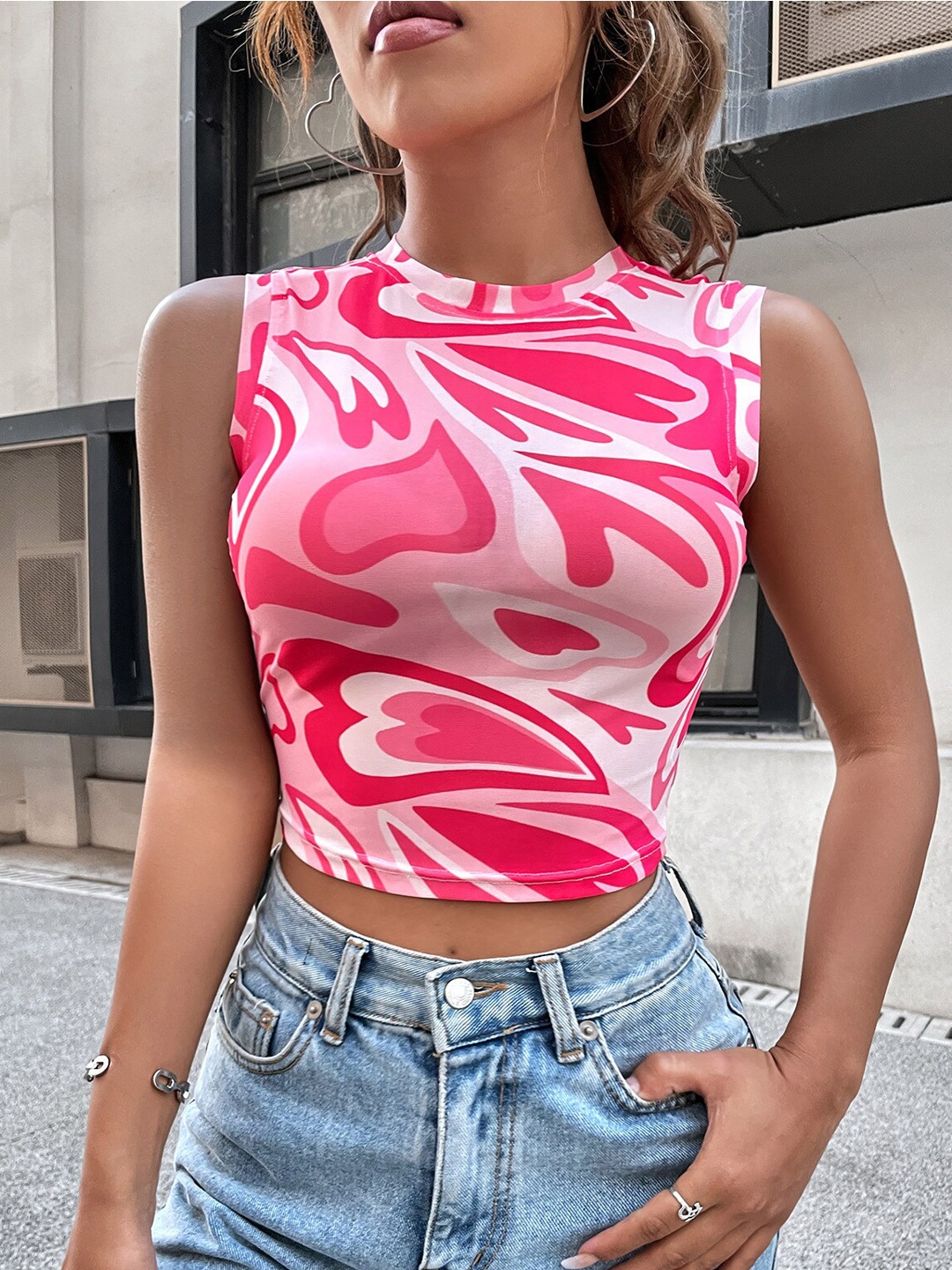 

BoStreet Women Pink Print Boxy Top