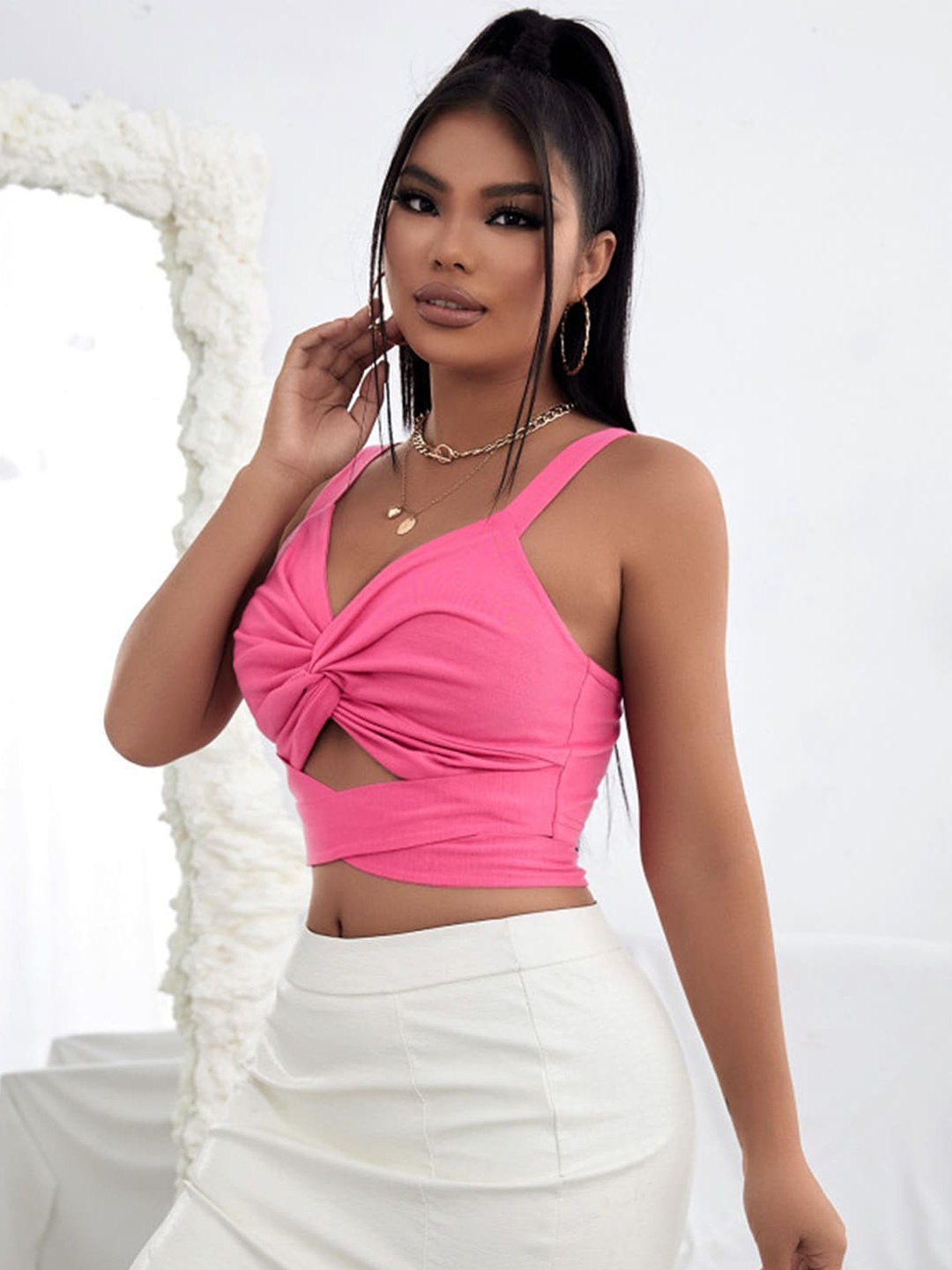 

BoStreet Pink Twisted Crop Top