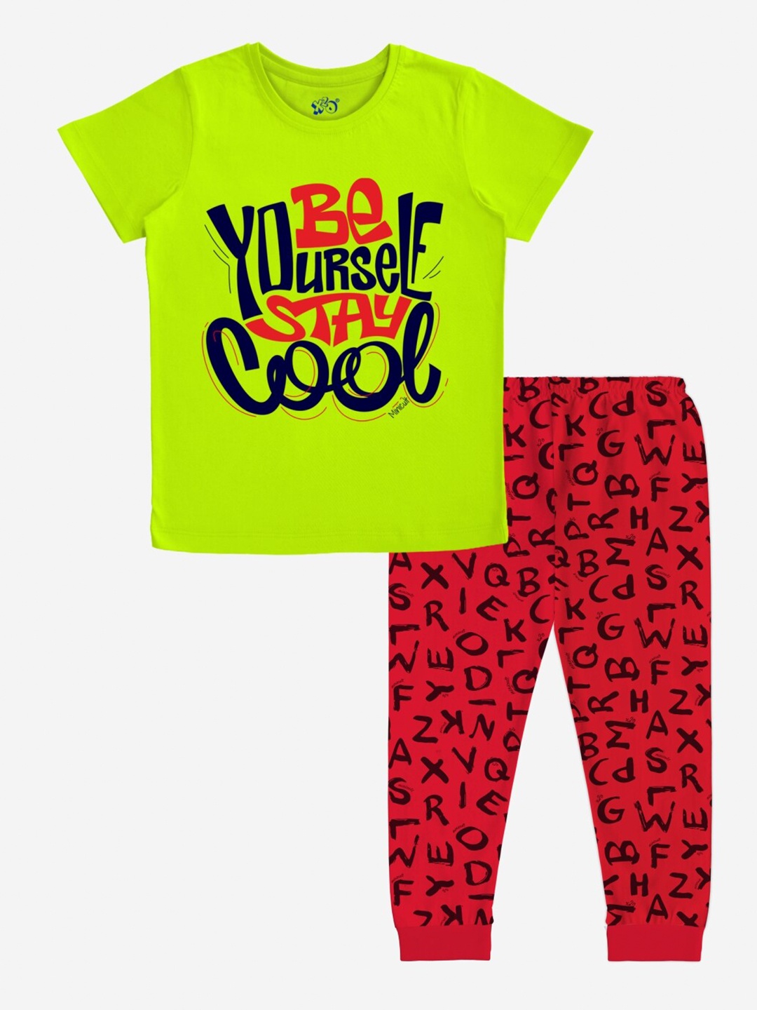 

x2o Kids Lime Green & Red Printed Pure Cotton T-shirt with Pyjamas