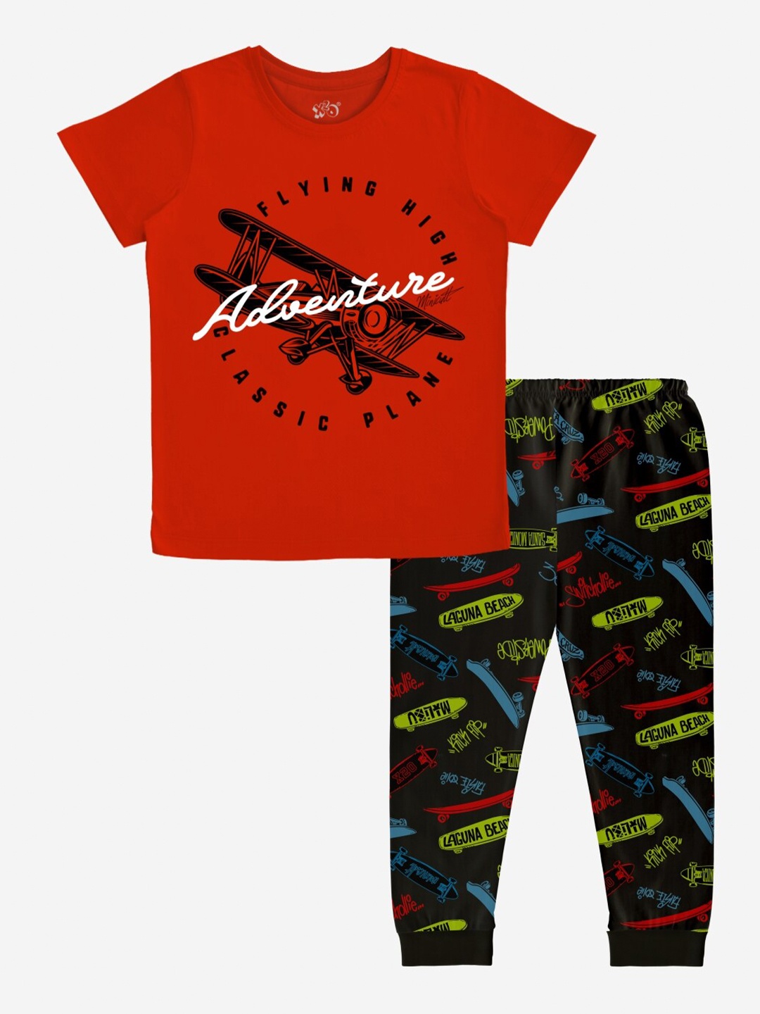 

x2o Boys Red & Black Printed T-shirt with Pyjamas