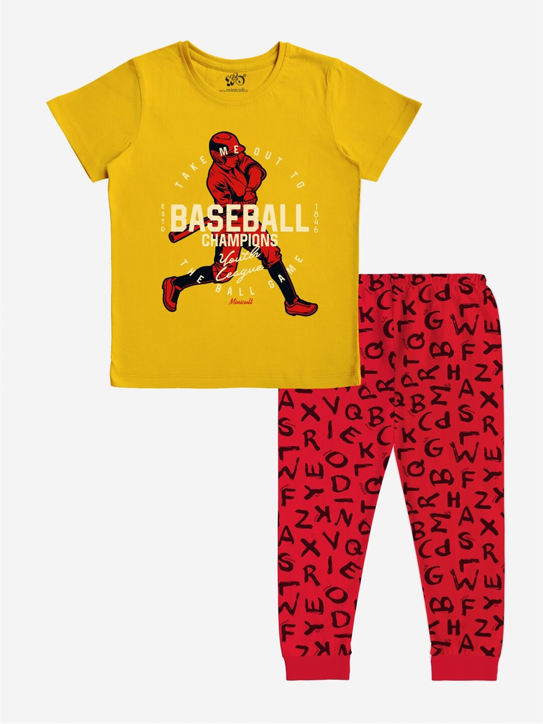 

x2o Boys Yellow & Red Printed T-shirt with Pyjamas