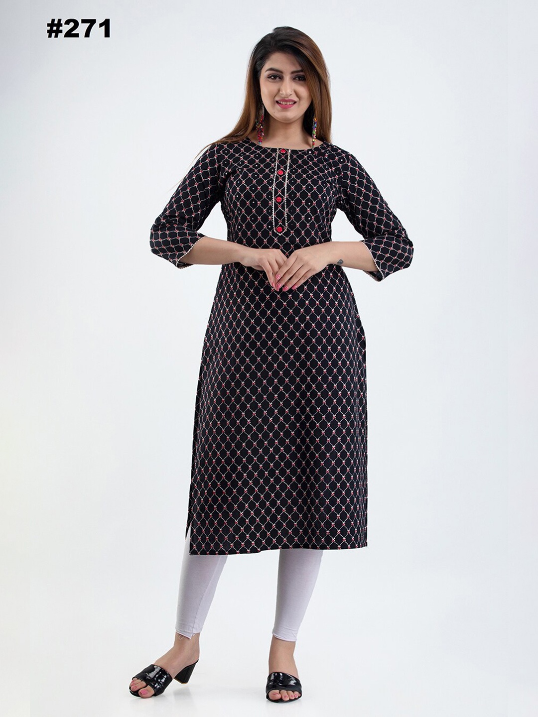 

SKY SHOPPIE Women Black Geometric Printed Cotton Kurta
