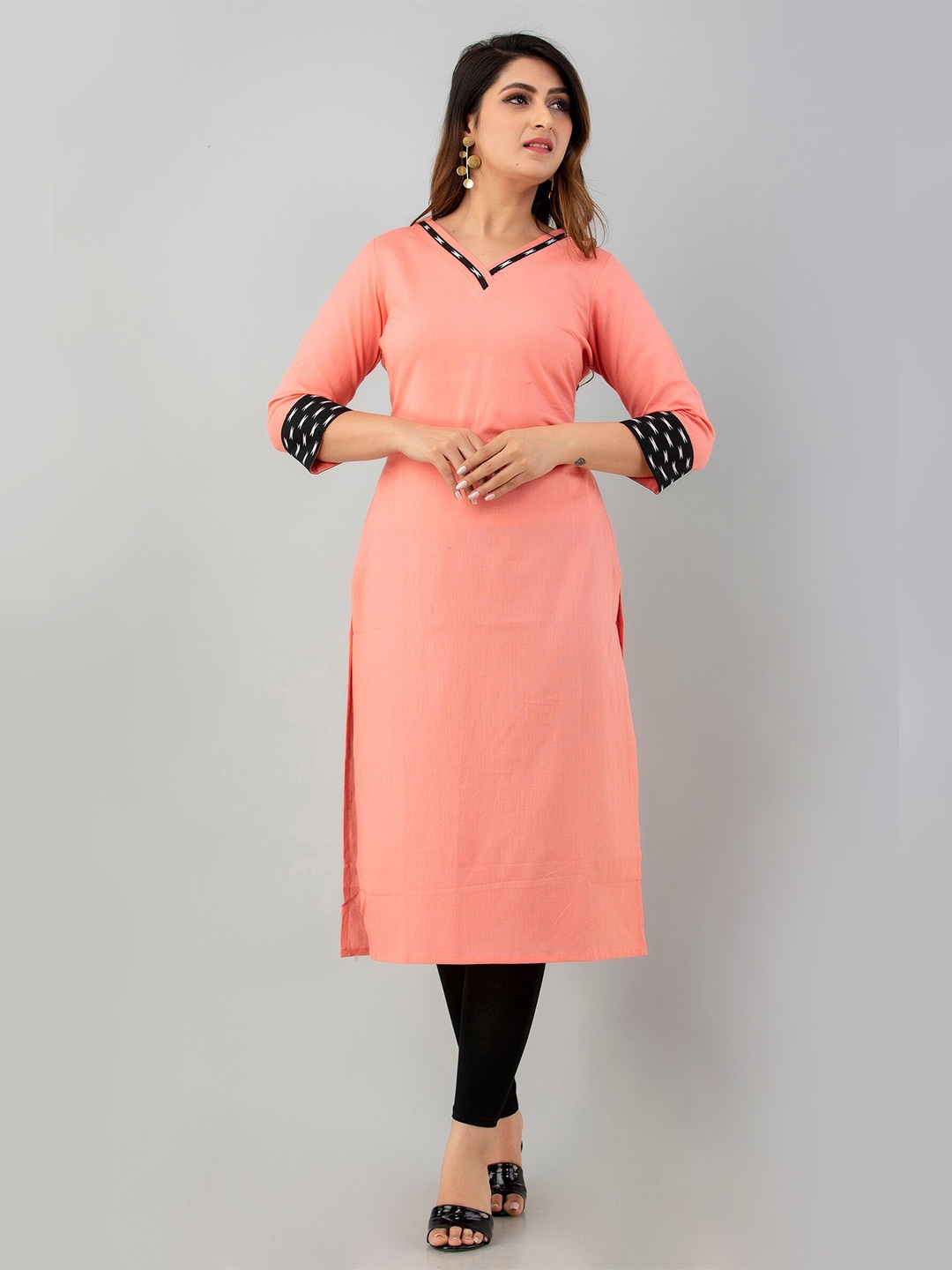 

SKY SHOPPIE Women Peach-Coloured Solid Cotton Kurta