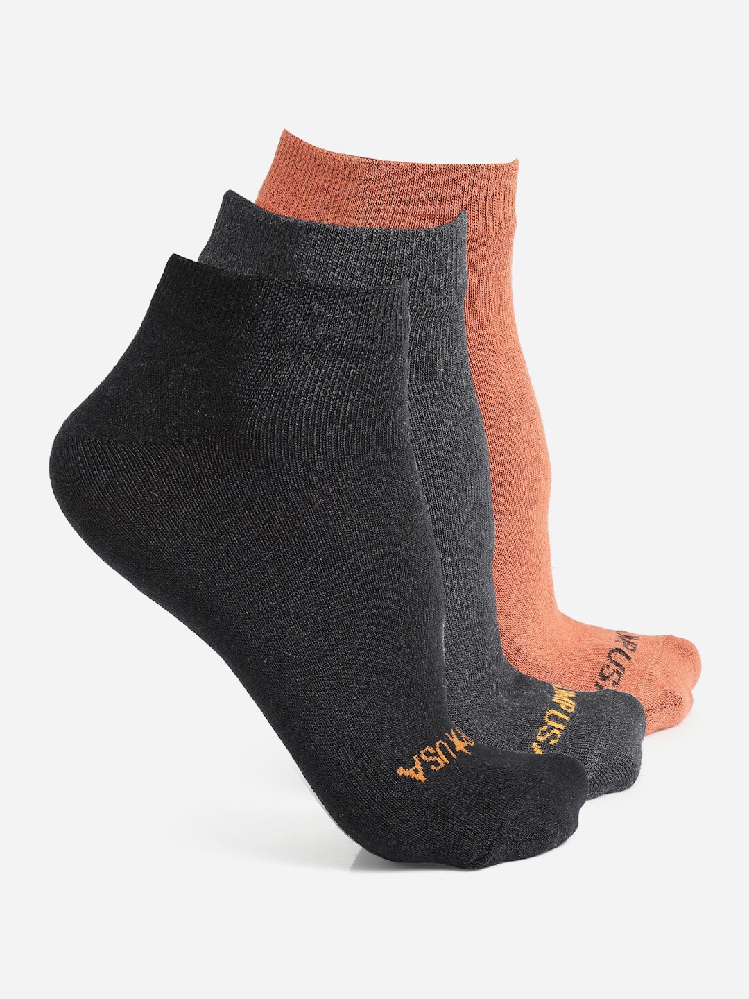 

JUMP USA Men Pack Of 3 Black & Orange Above Ankle-Length Socks
