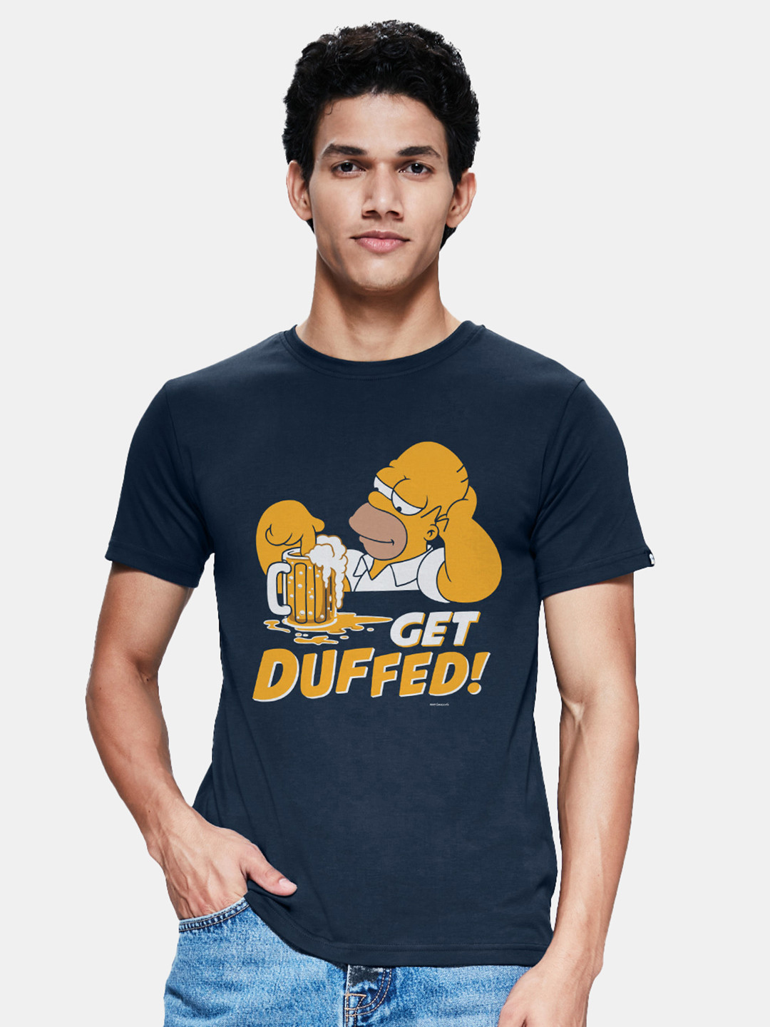 

The Souled Store Men Blue & Yellow Printed Cotton T-shirt