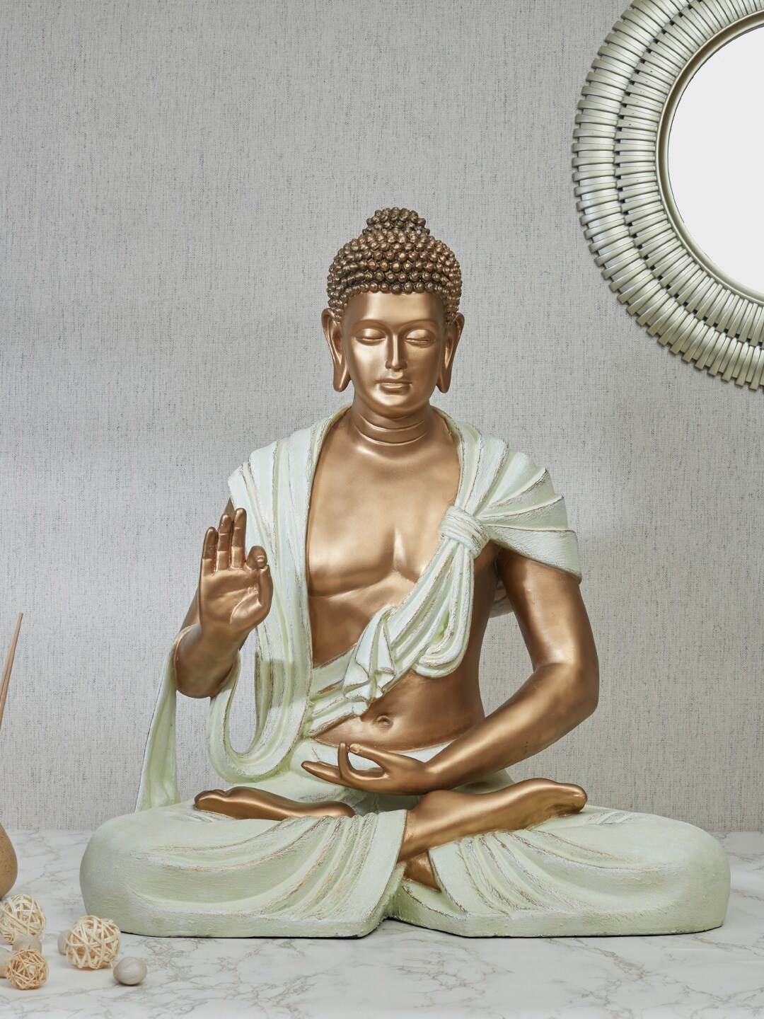 

HomeTown White & Gold-Toned Polyresin Buddha Showpiece
