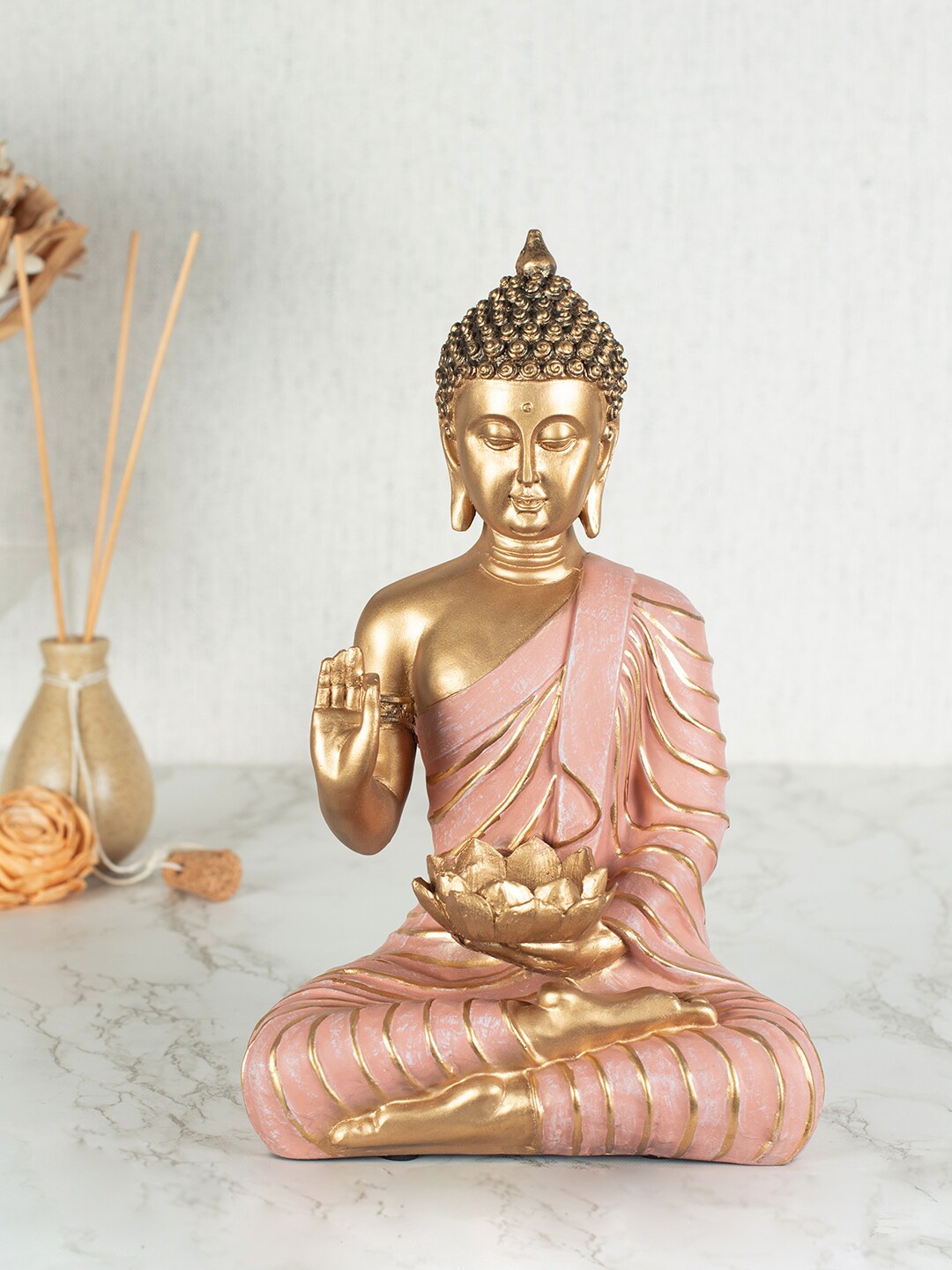 

HomeTown Pink & Gold-Toned Polyresin Buddha Showpiece