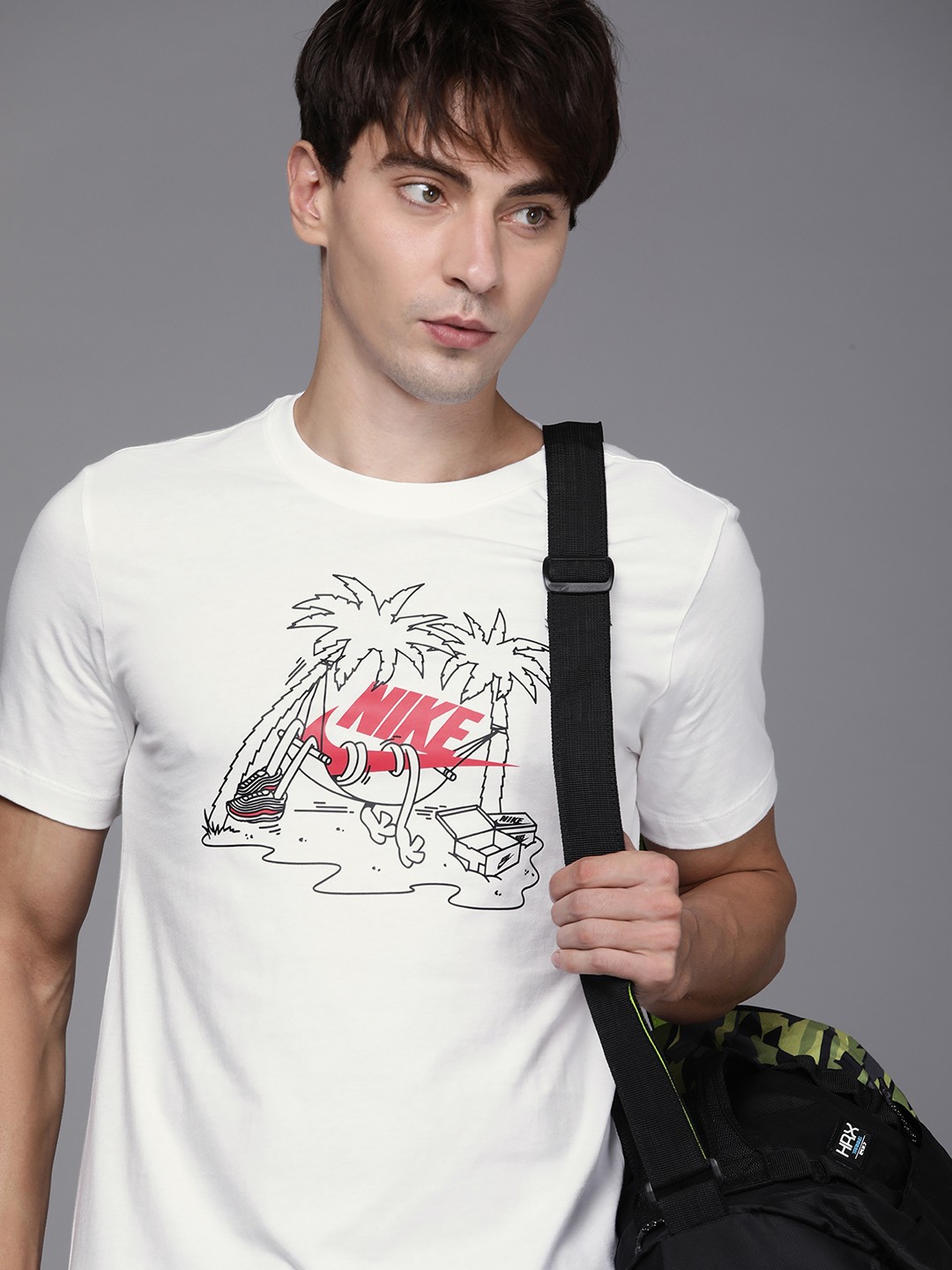 

Nike Men White & Black Printed Round Neck Pure Cotton T-shirt