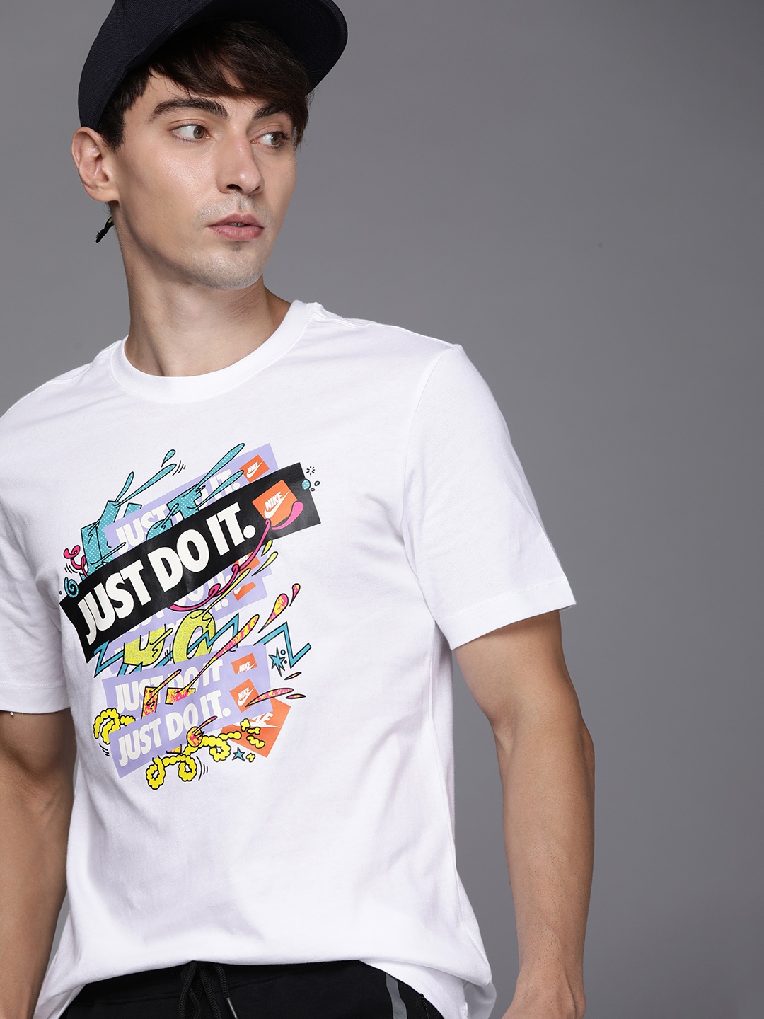

Nike Men White & Multicoloured Graphic Printed SPTCAS T-shirt