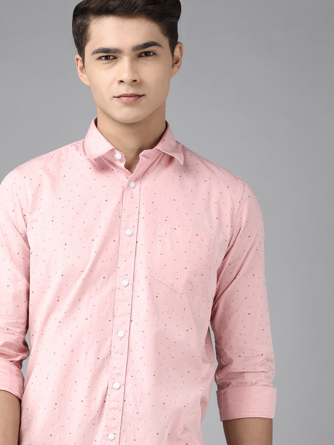 

Van Heusen Sport Men Pink Slim Fit Printed Pure Cotton Casual Shirt