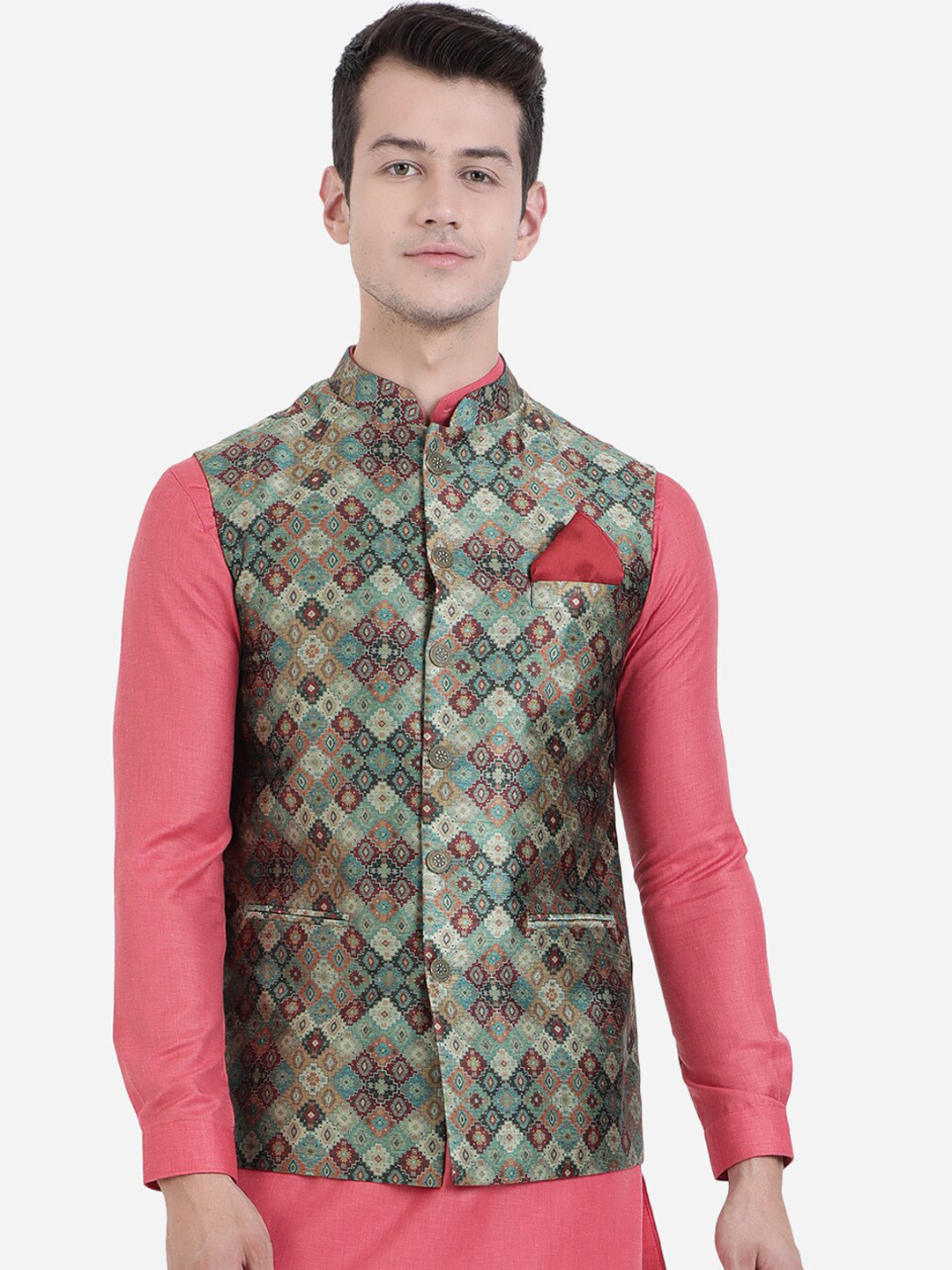 

Greenfibre Men Multicolored Printed Bandhgala Nehru Jacket, Multi