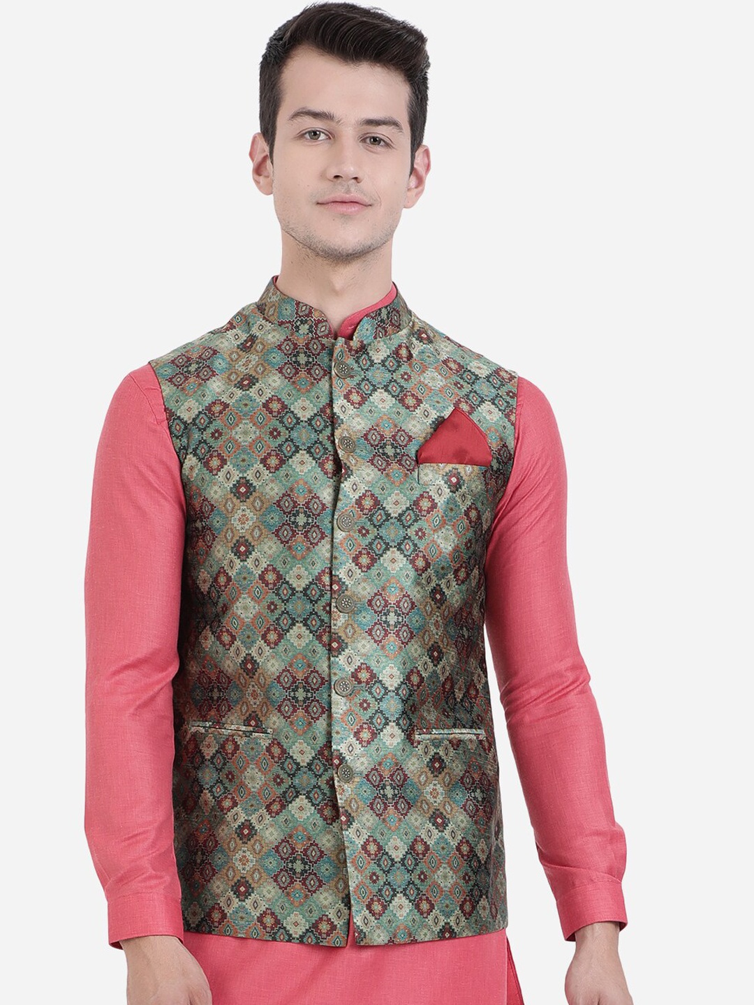

Greenfibre Men Multicolored Printed Bandhgala Nehru Jacket, Multi