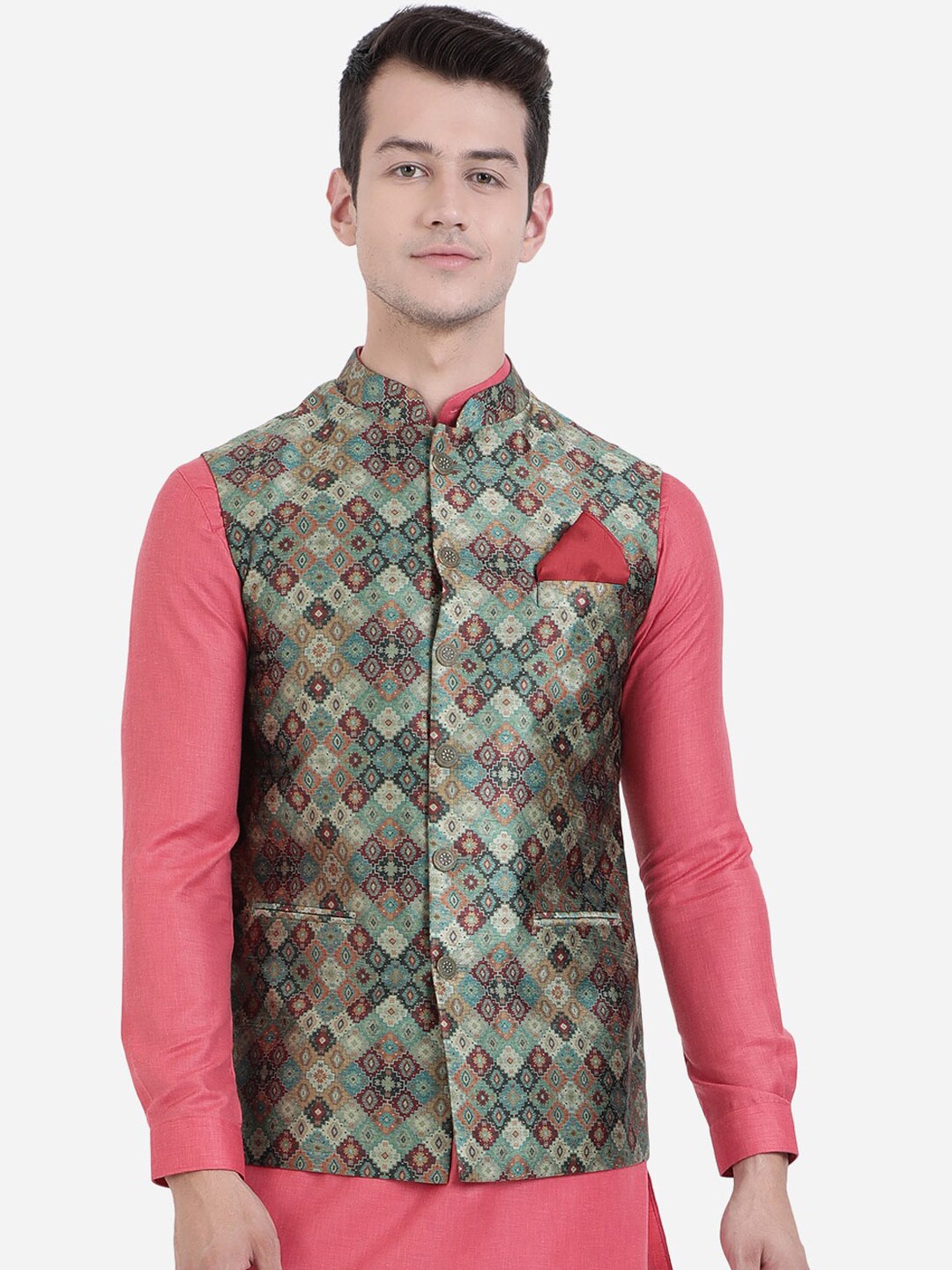 

Greenfibre Men Printed Nehru Jacket, Multi