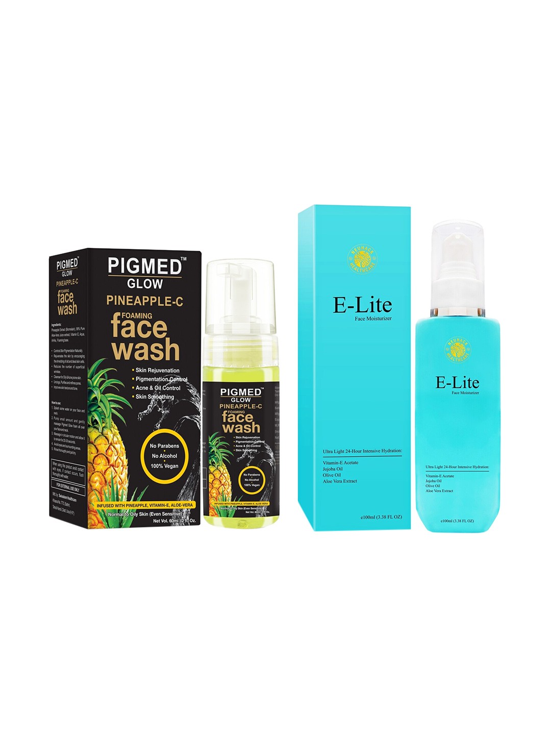 

Neuhack Set of Pineapple C Foaming Face Wash 60 ml & E-Lite Face Moisturizer 100 ml, Black