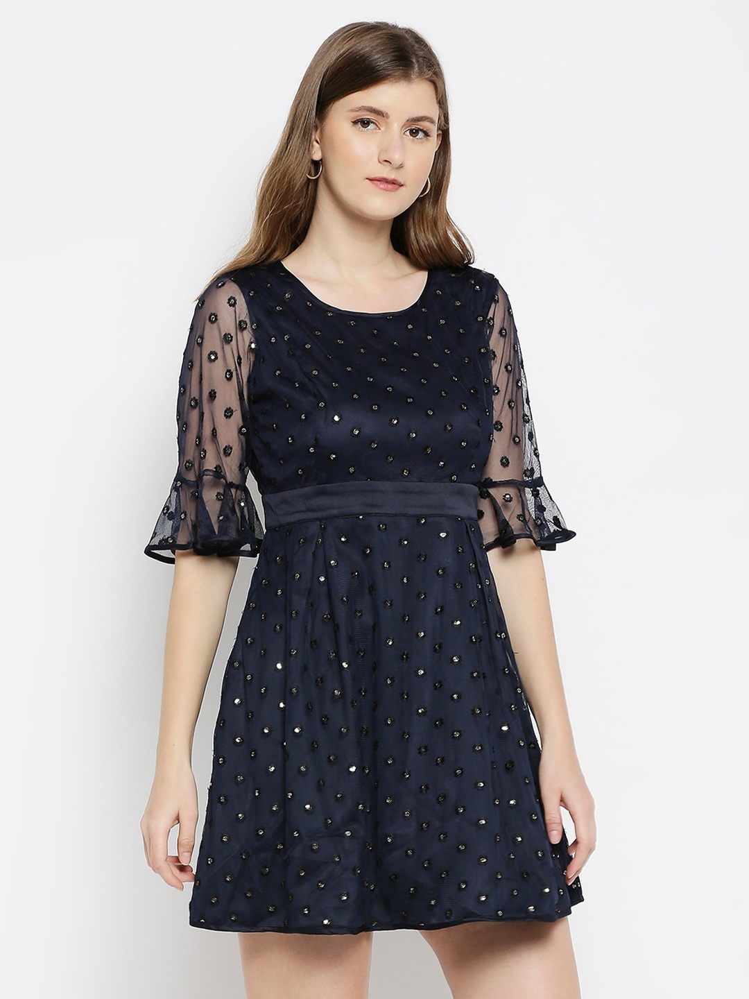 

aaliya Navy Blue Net Dress