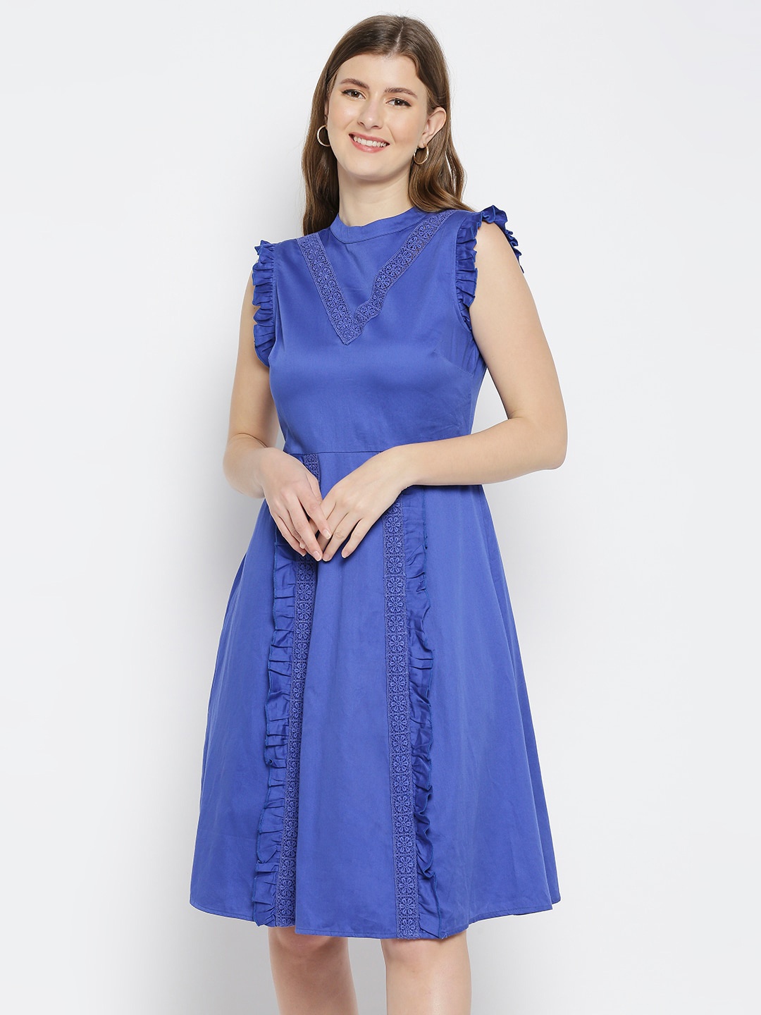 

aaliya Women Blue Tie-Up Neck Dress
