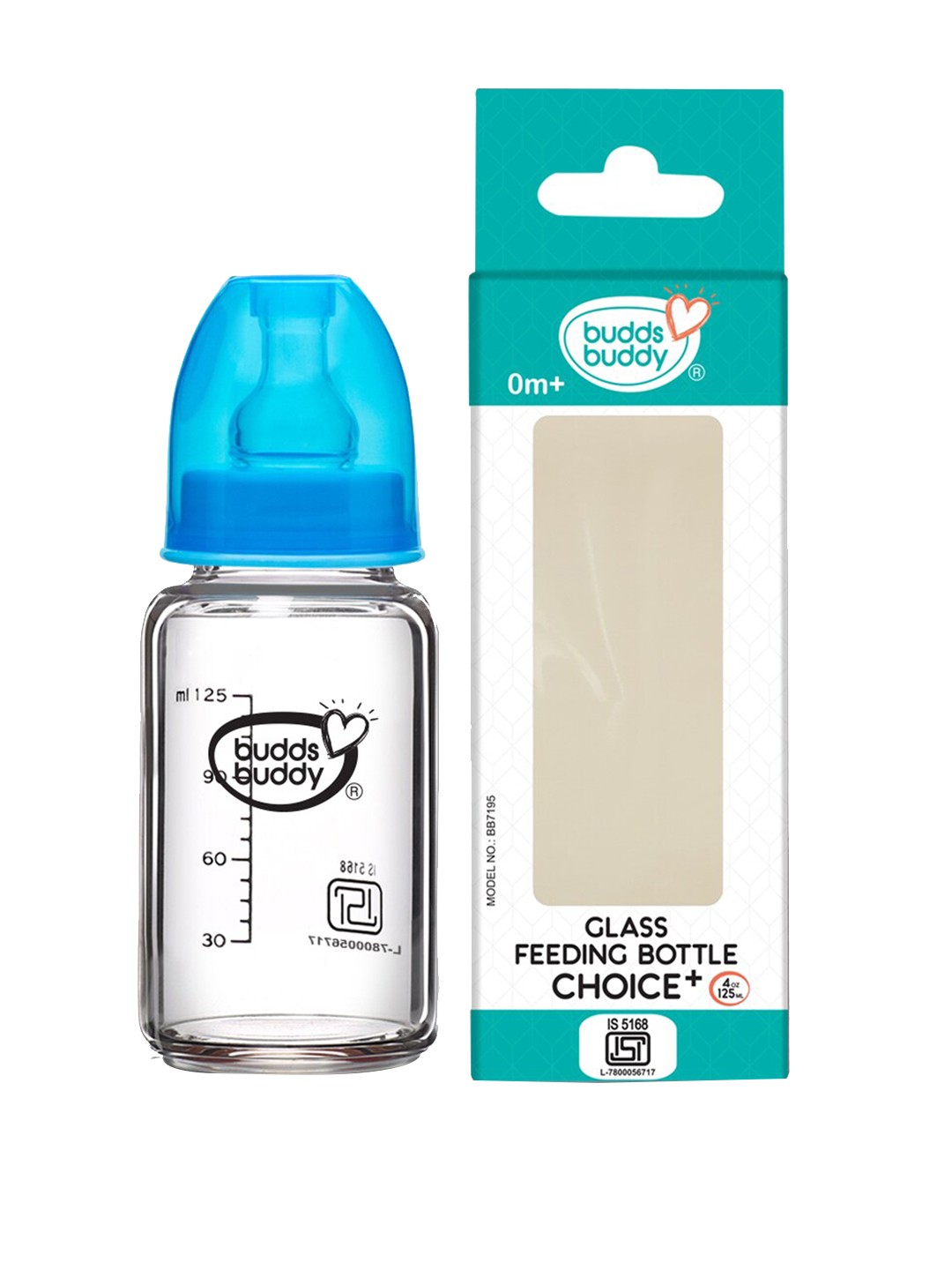

BUDDSBUDDY Infant Kids Blue & Transparent Glass Feeding Bottle