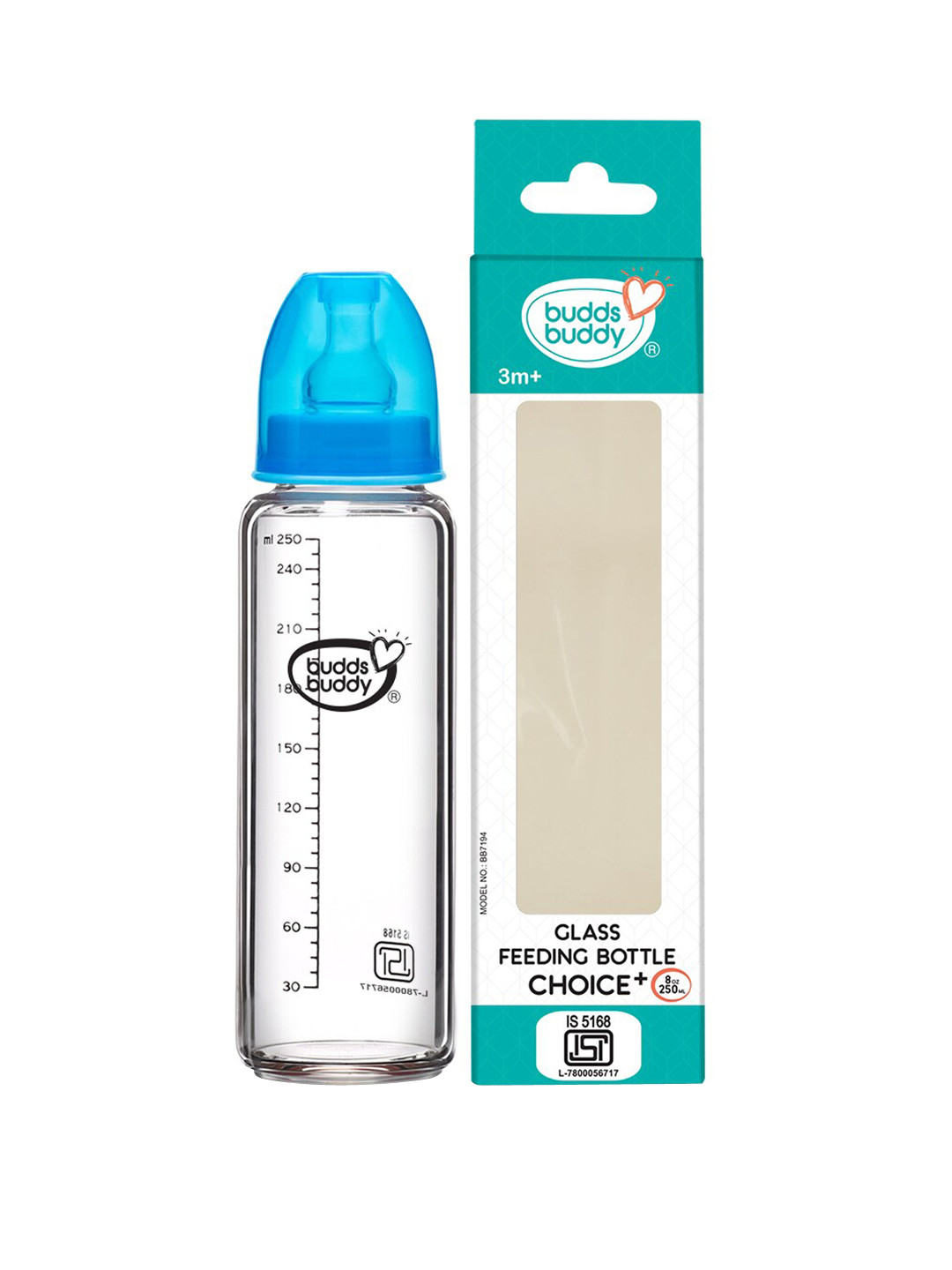 

BUDDSBUDDY Blue & Transparent Baby Feeding Bottle- 250 ml