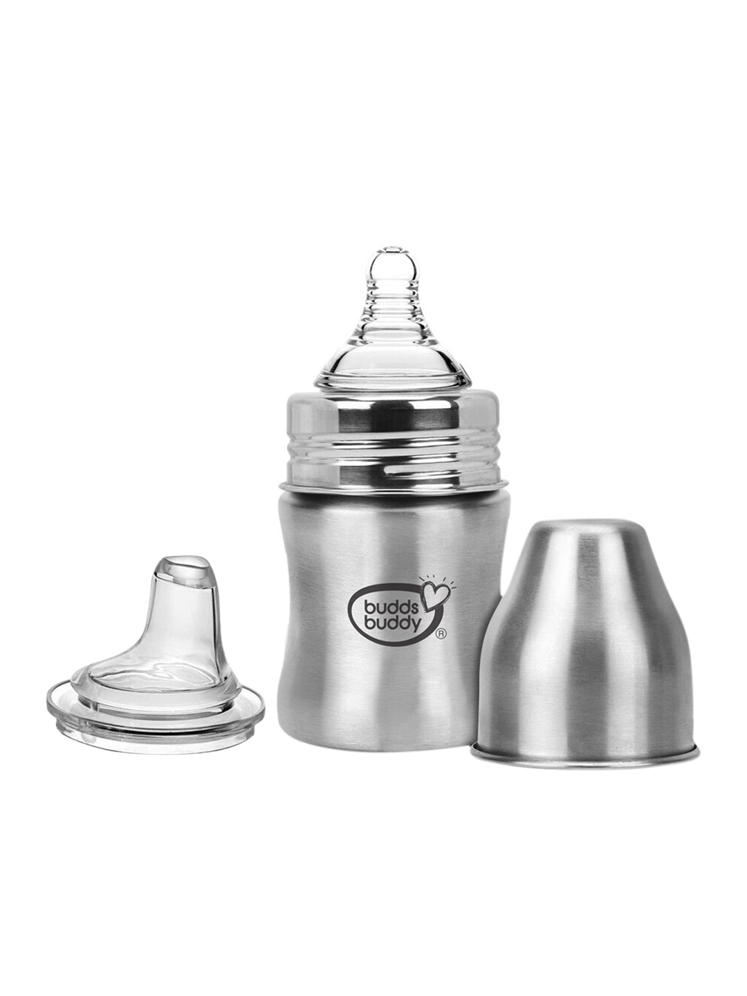 

BUDDSBUDDY Silver-Tone Magnum Stainless Steel 2 in 1 Baby Feeding Bottle- 125ml