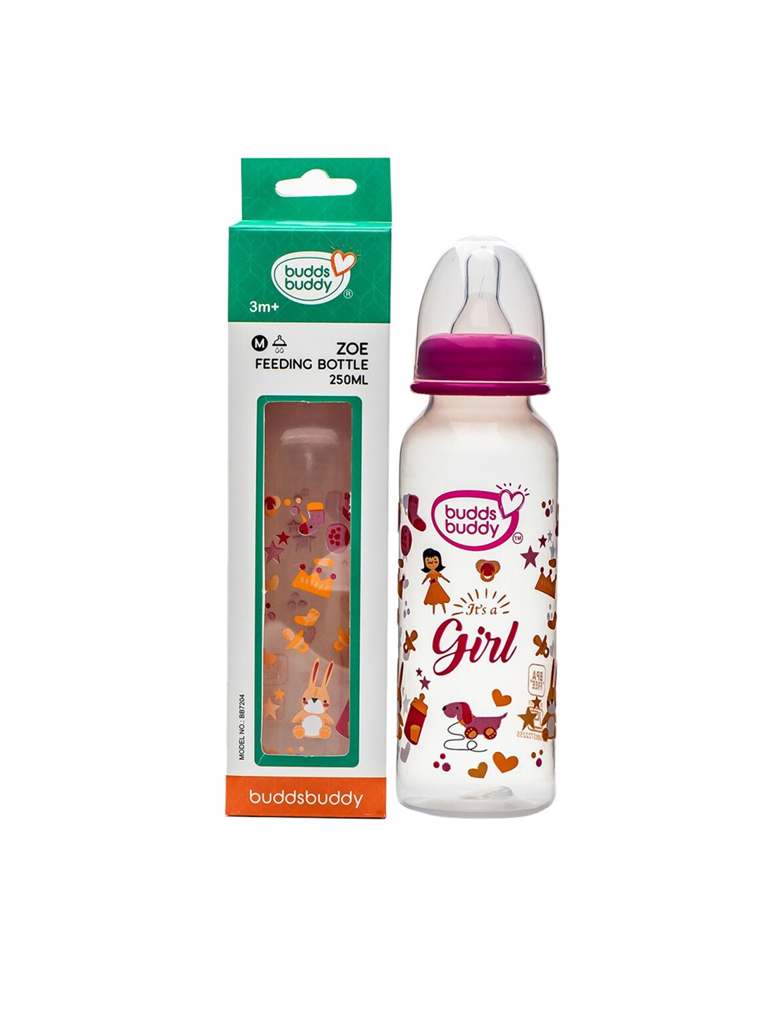 

BUDDSBUDDY Pink Printed Baby Feeding Bottle- 250 ml