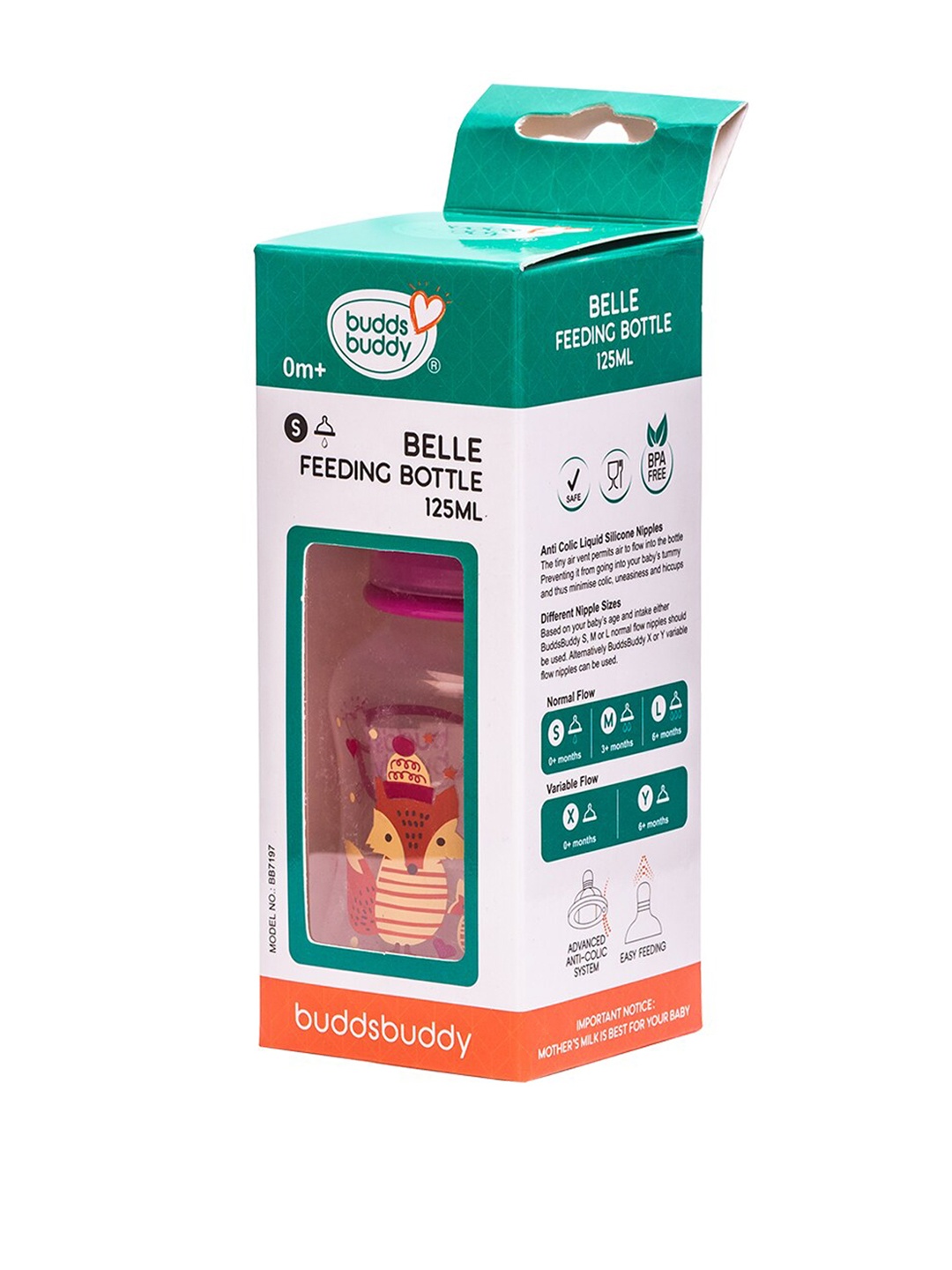 

BUDDSBUDDY Infant Kids Pink Printed Feeding Bottle