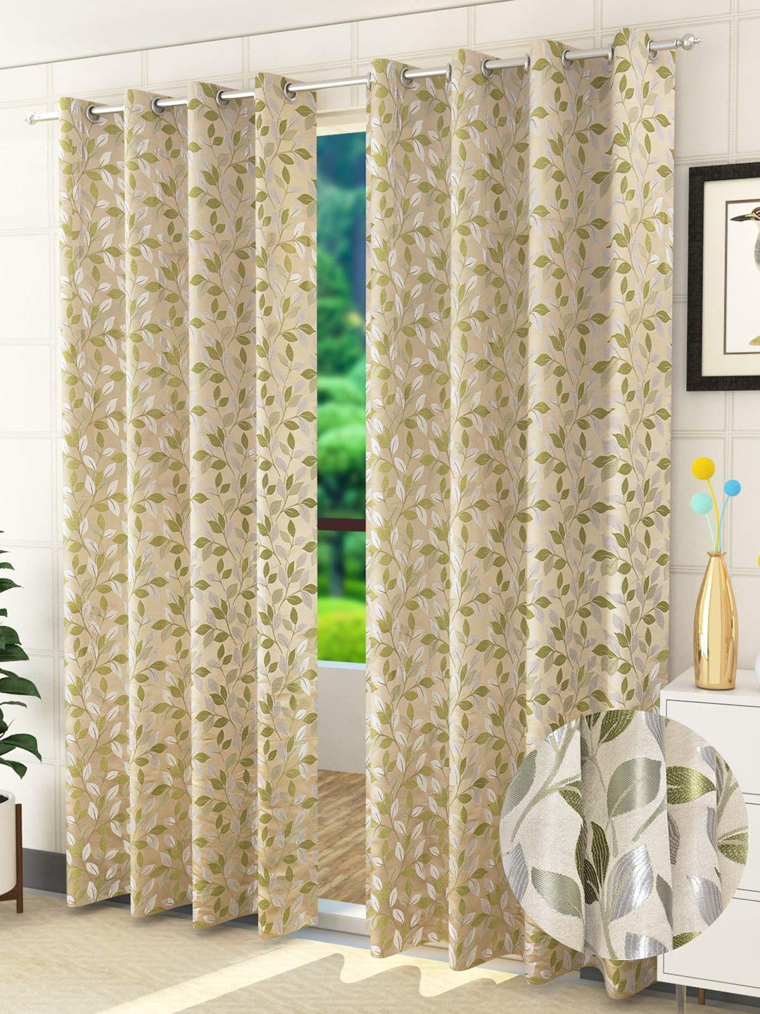 

Fresh From Loom Green & Off White Set of 2 Room Darkening Door Curtain