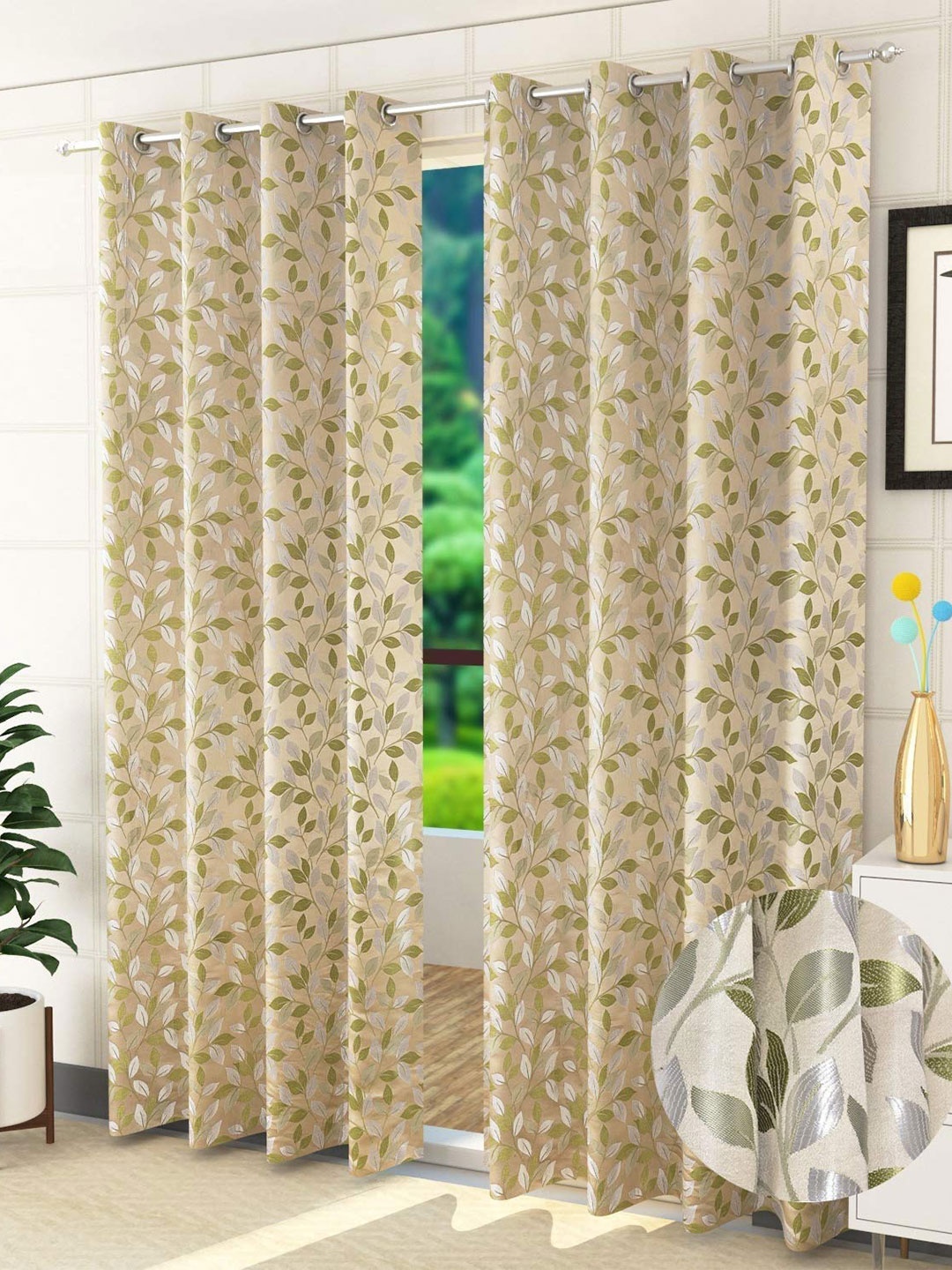 

Fresh From Loom Green & Silver-Toned Set of 2 Room Darkening Window Curtain