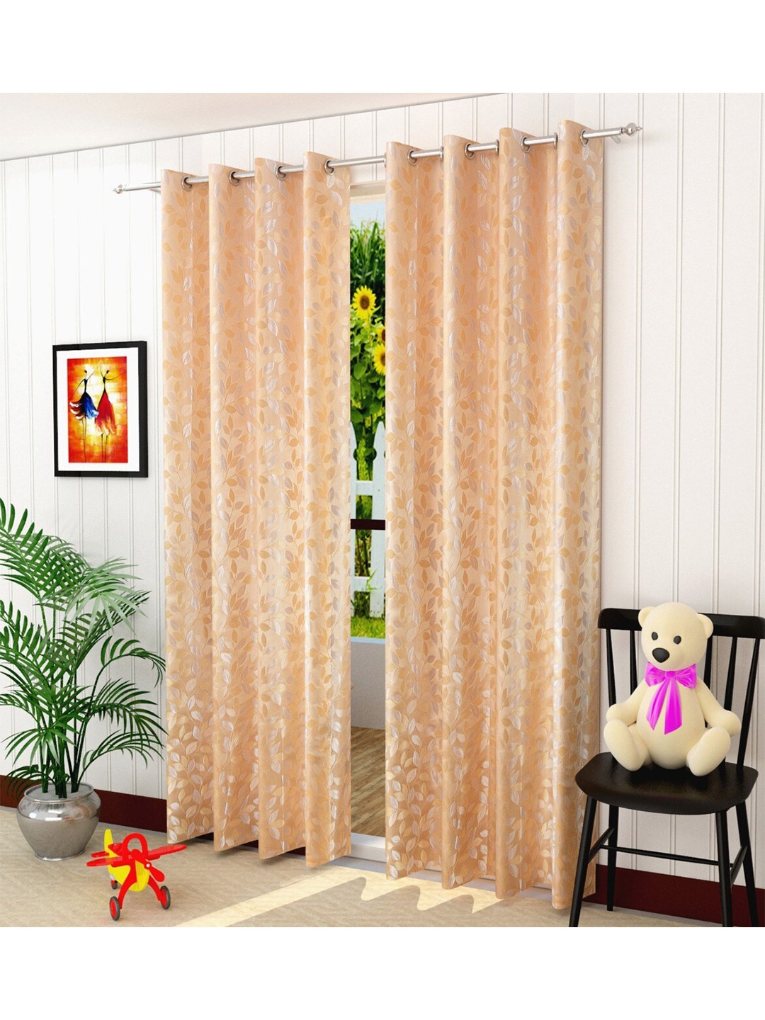 

Fresh From Loom Beige & Silver-Toned Set of 2 Room Darkening Long Door Curtain