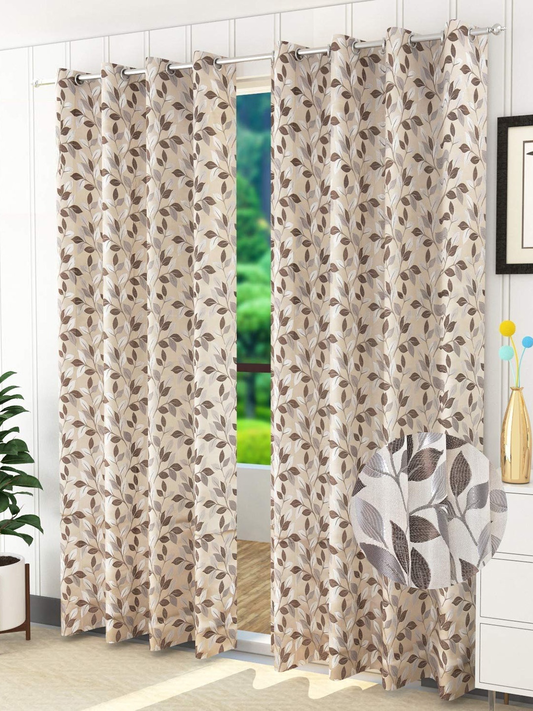 

Fresh From Loom Brown & Beige Set of 2 Floral Room Darkening Door Curtains
